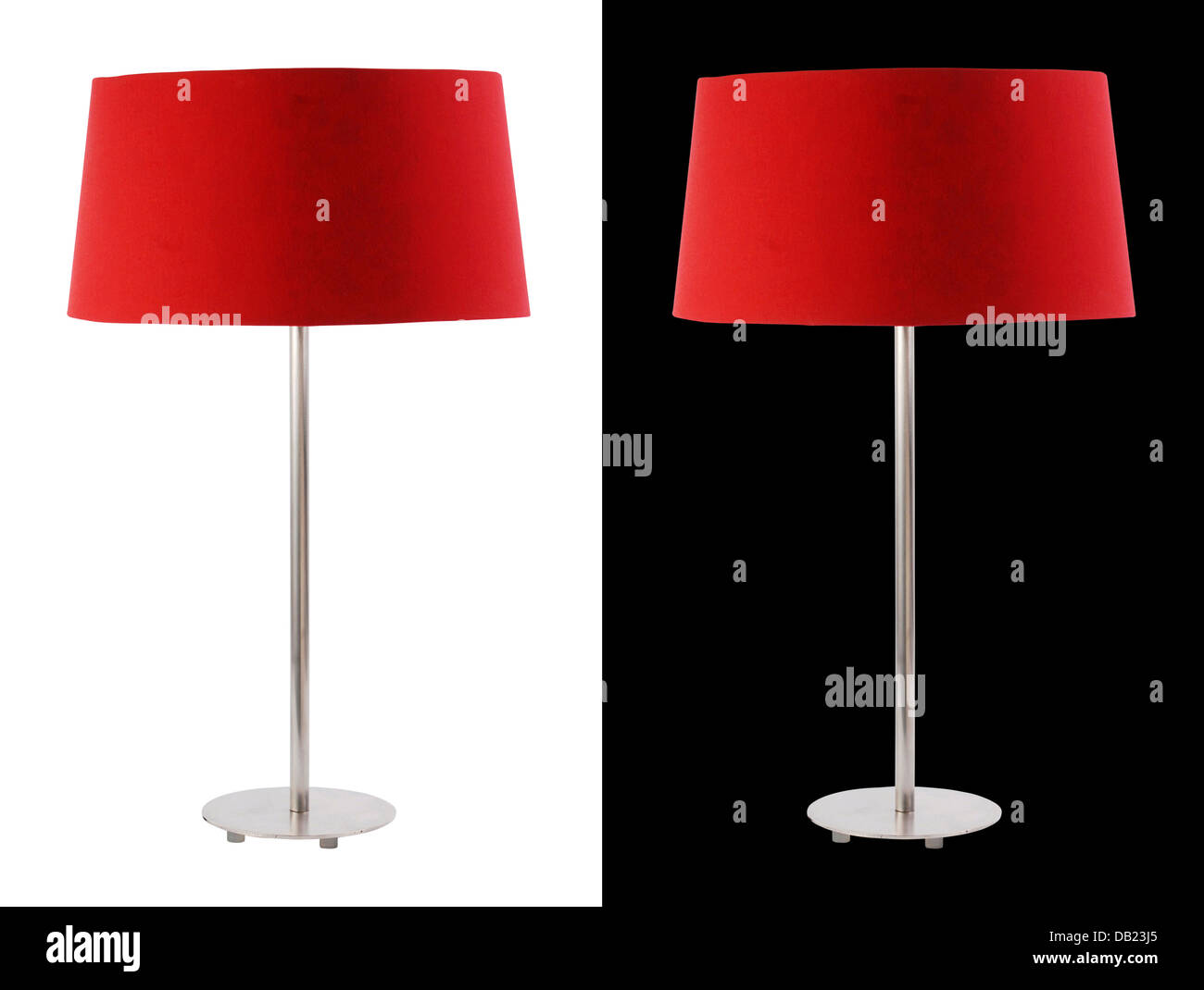 Roter Tischlampe auf weißem und schwarzem Hintergrund isoliert Stockfoto
