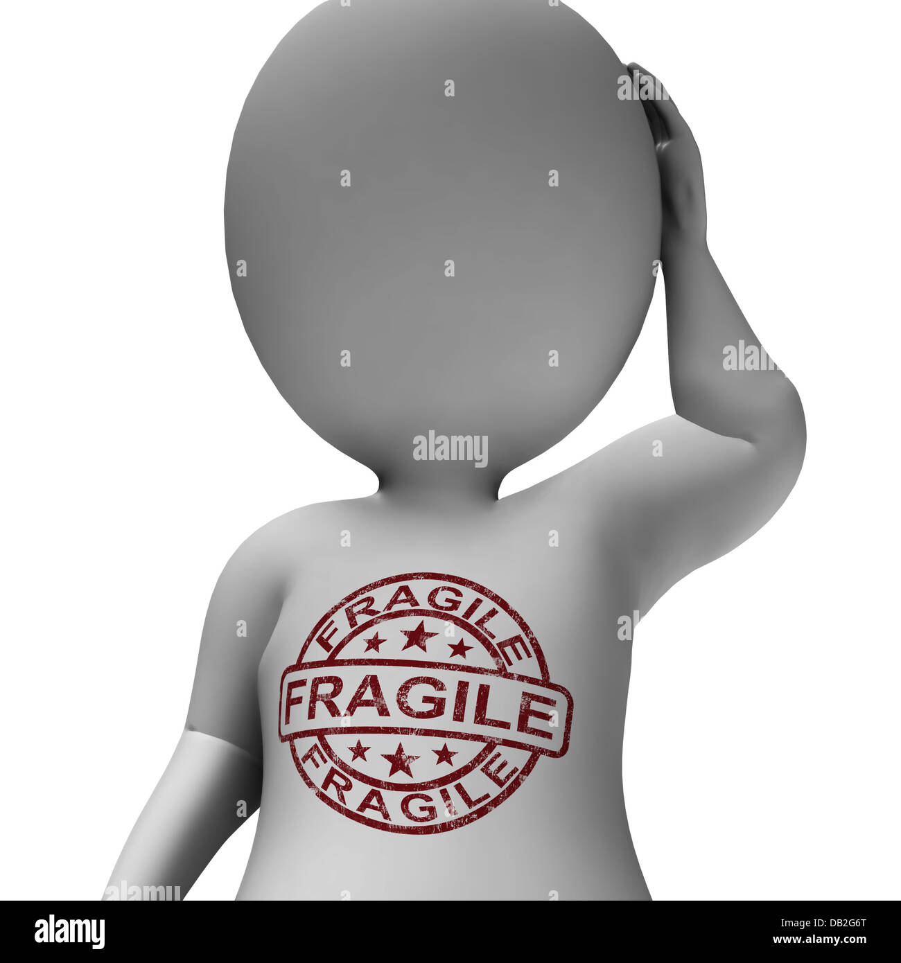 Fragile Dienststempelabdruck, der zerbrechlichen Mann zerbrechlich und empfindlich Stockfoto