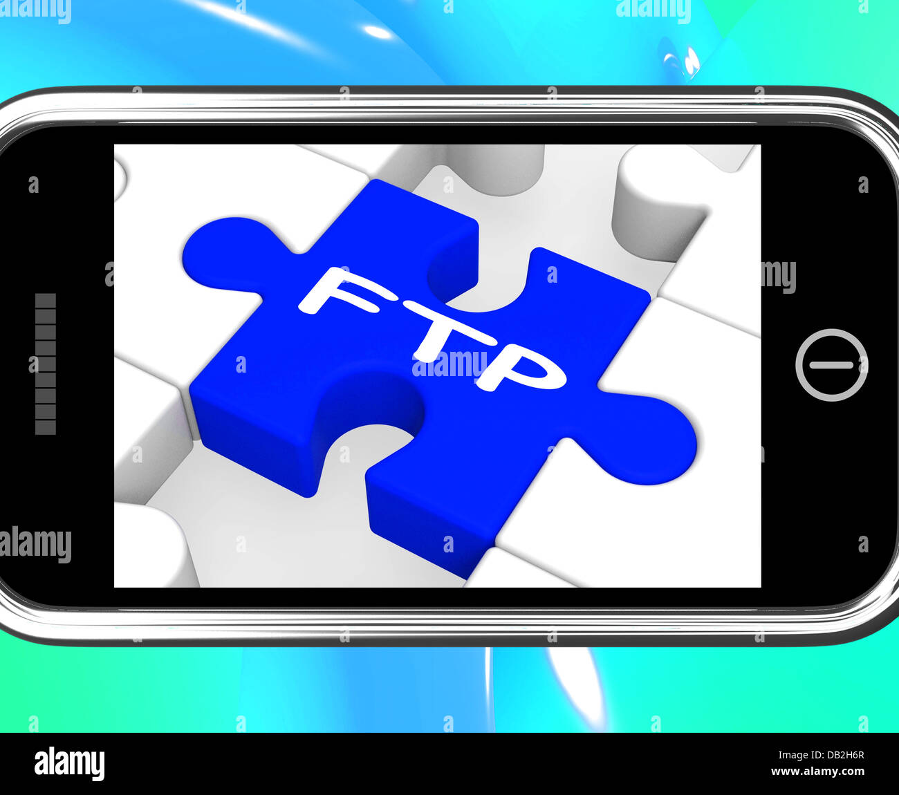 FTP auf Smartphone zeigt Datenübertragung Stockfoto