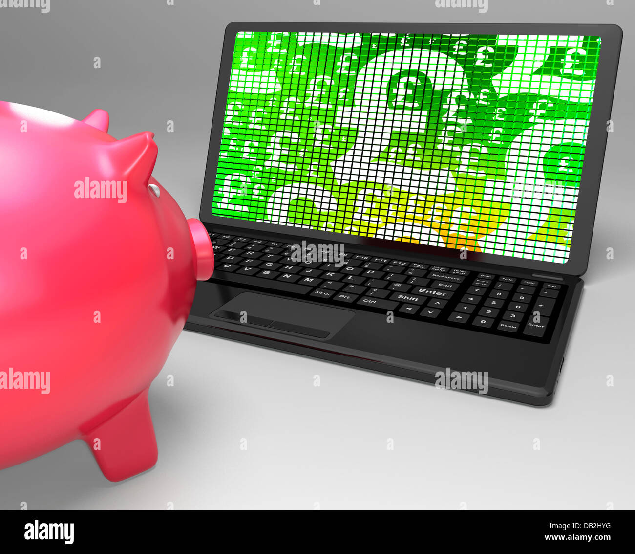 Pfund-Symbole auf Laptop zeigt britische Investitionen Stockfoto
