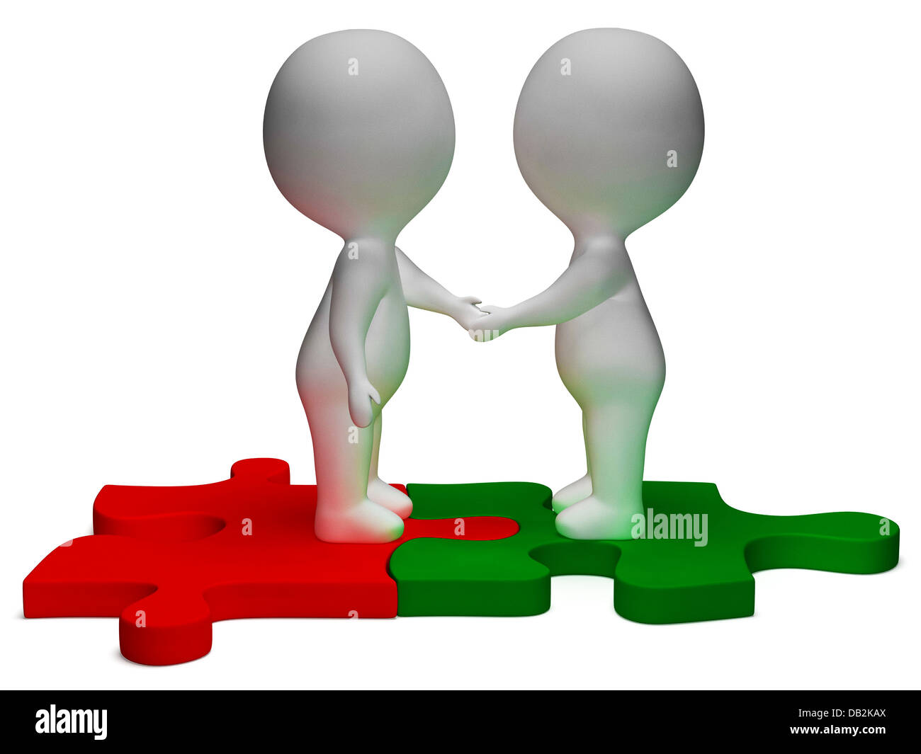 Händeschütteln 3D-Charaktere zeigt Partnern und Freundschaft Stockfoto
