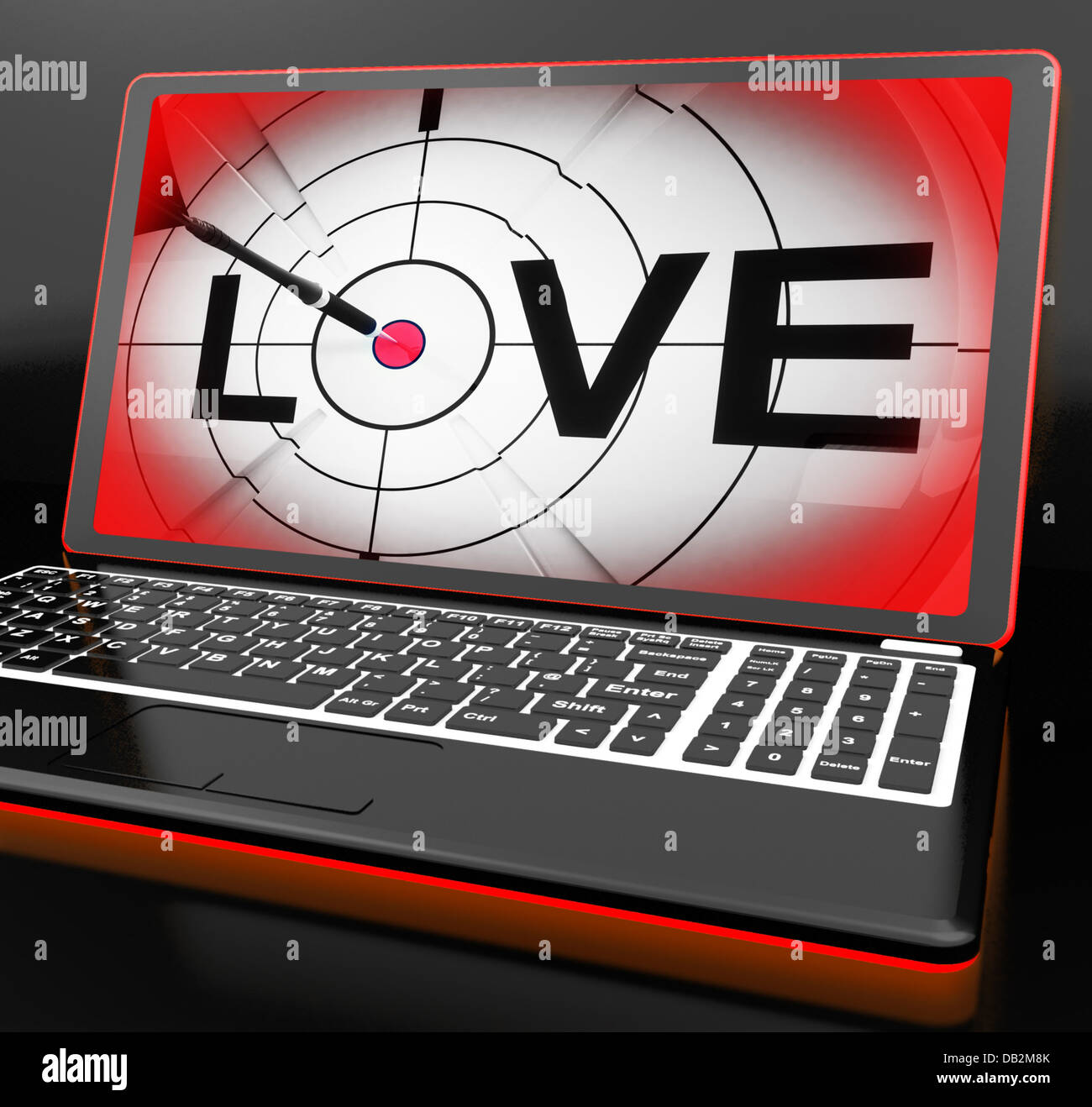 Liebe auf Laptop zeigt Romantik Stockfoto