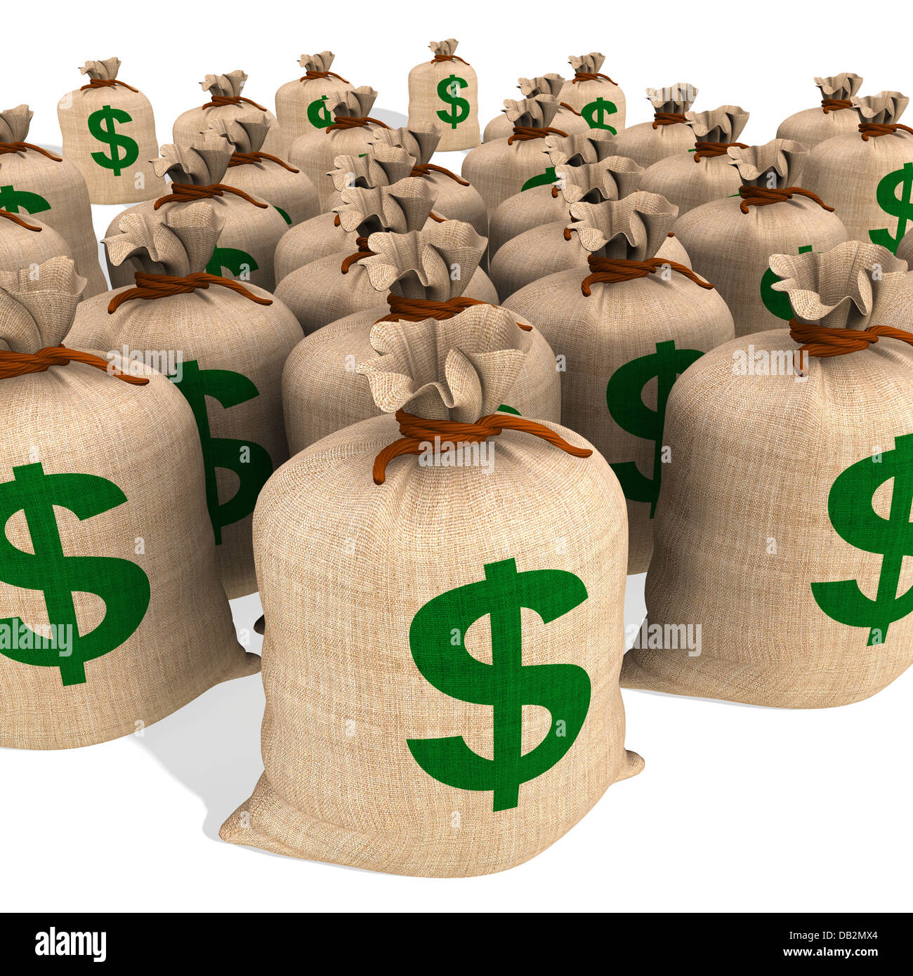 Säcke mit Geld zeigt amerikanische Finanzen Stockfoto