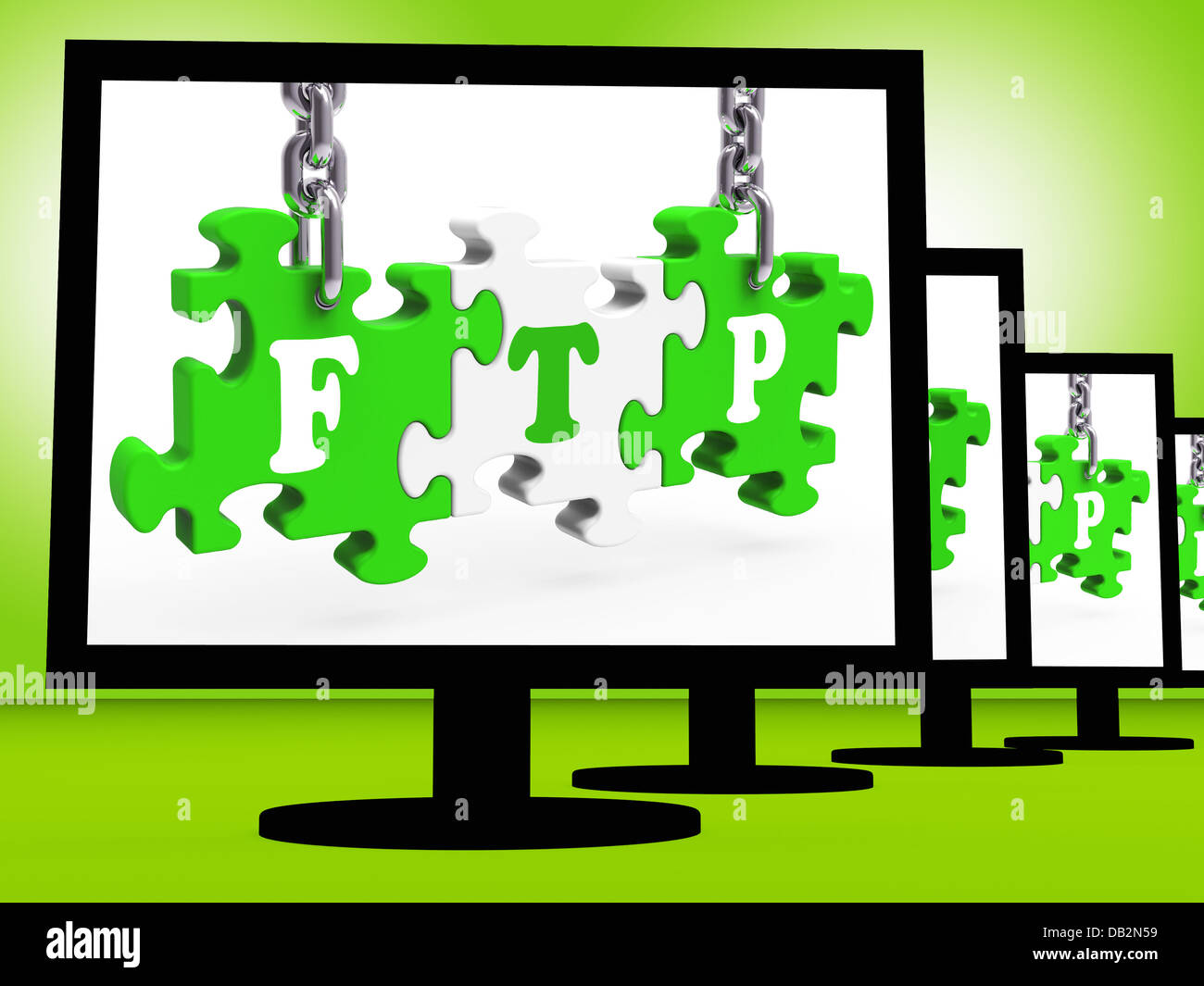 FTP auf Monitoren zeigt die Datenübertragung Stockfoto