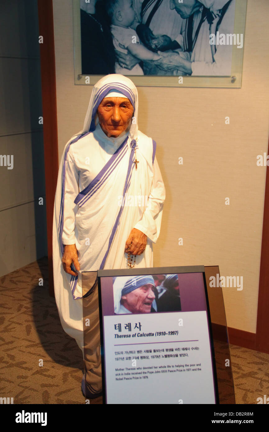 Mutter Theresa Wachsstatue auf Jeju International Peace Center Stockfoto