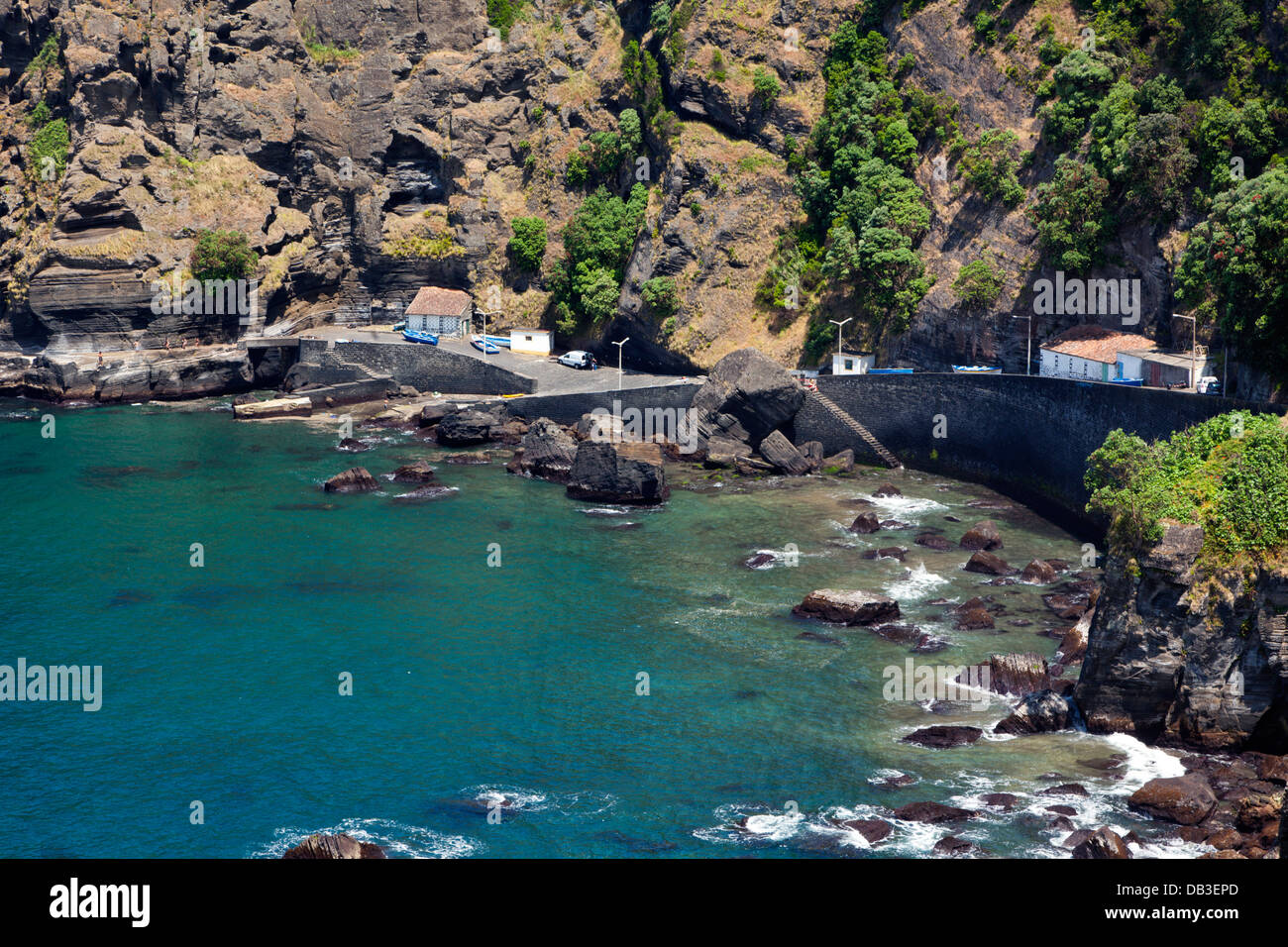 Kleinen Fischerei Hafen von Capelas, São Miguel, Azoren Stockfoto