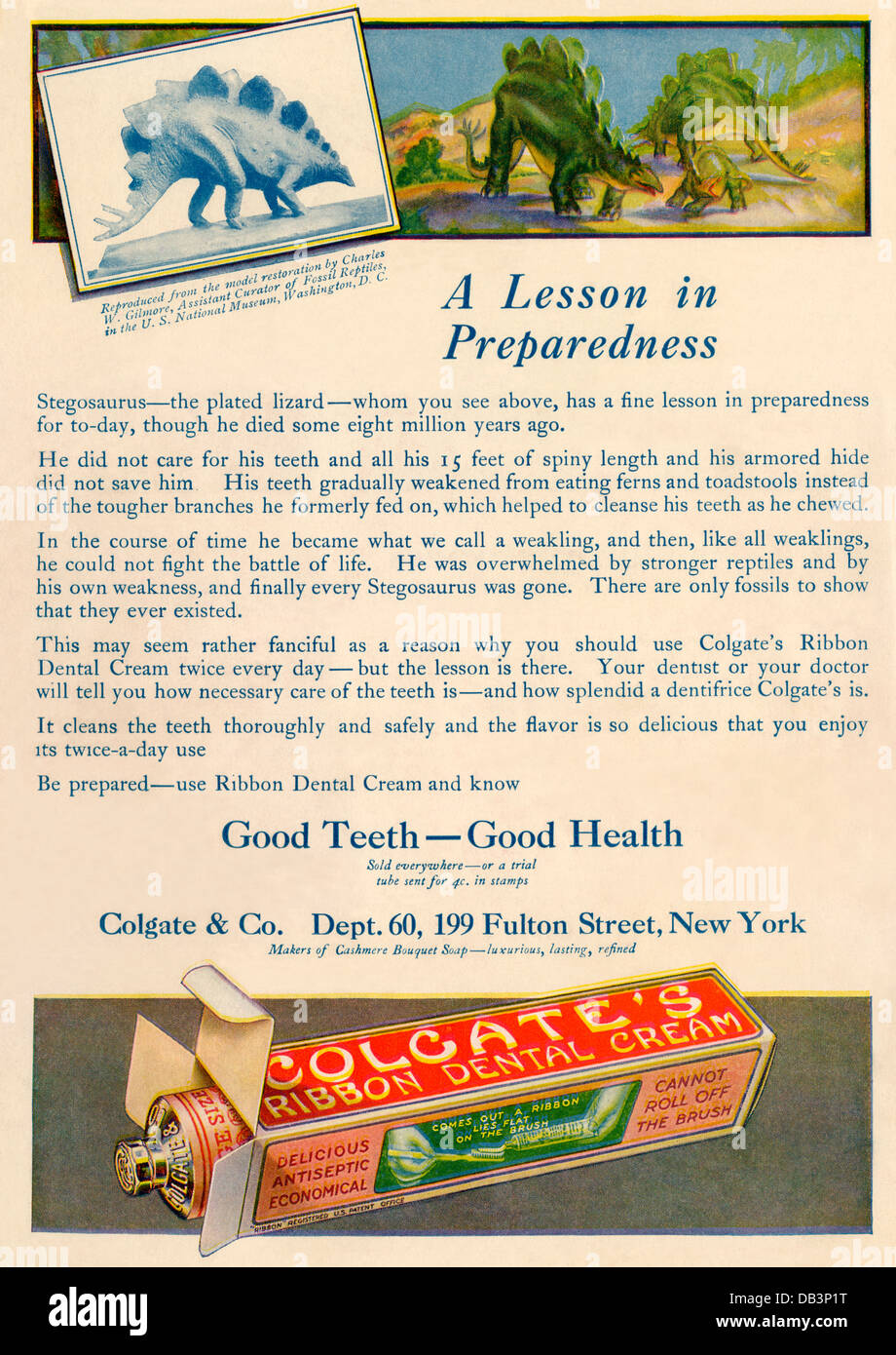 Werbung für die Colgate Zahnpasta, 1916. Farbe halftone Abbildung Stockfoto