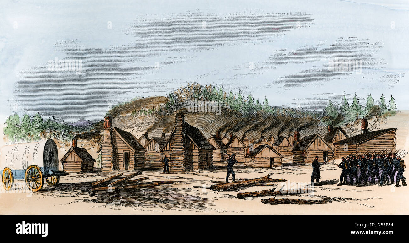 Lager der Armee des Potomac in Virginia, Winter 1863. Hand - farbige Holzschnitt Stockfoto