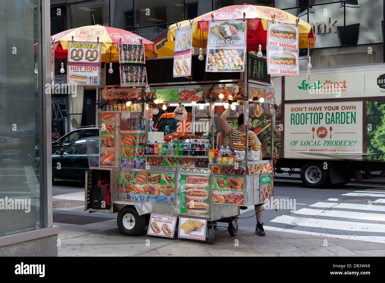 Hotdog-Stand in New York City Stockfoto