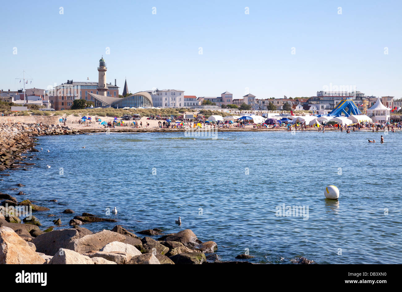 Blick über Stadt, Warnemünde, Mecklenburg-Vorpommern, Deutschland Stockfoto