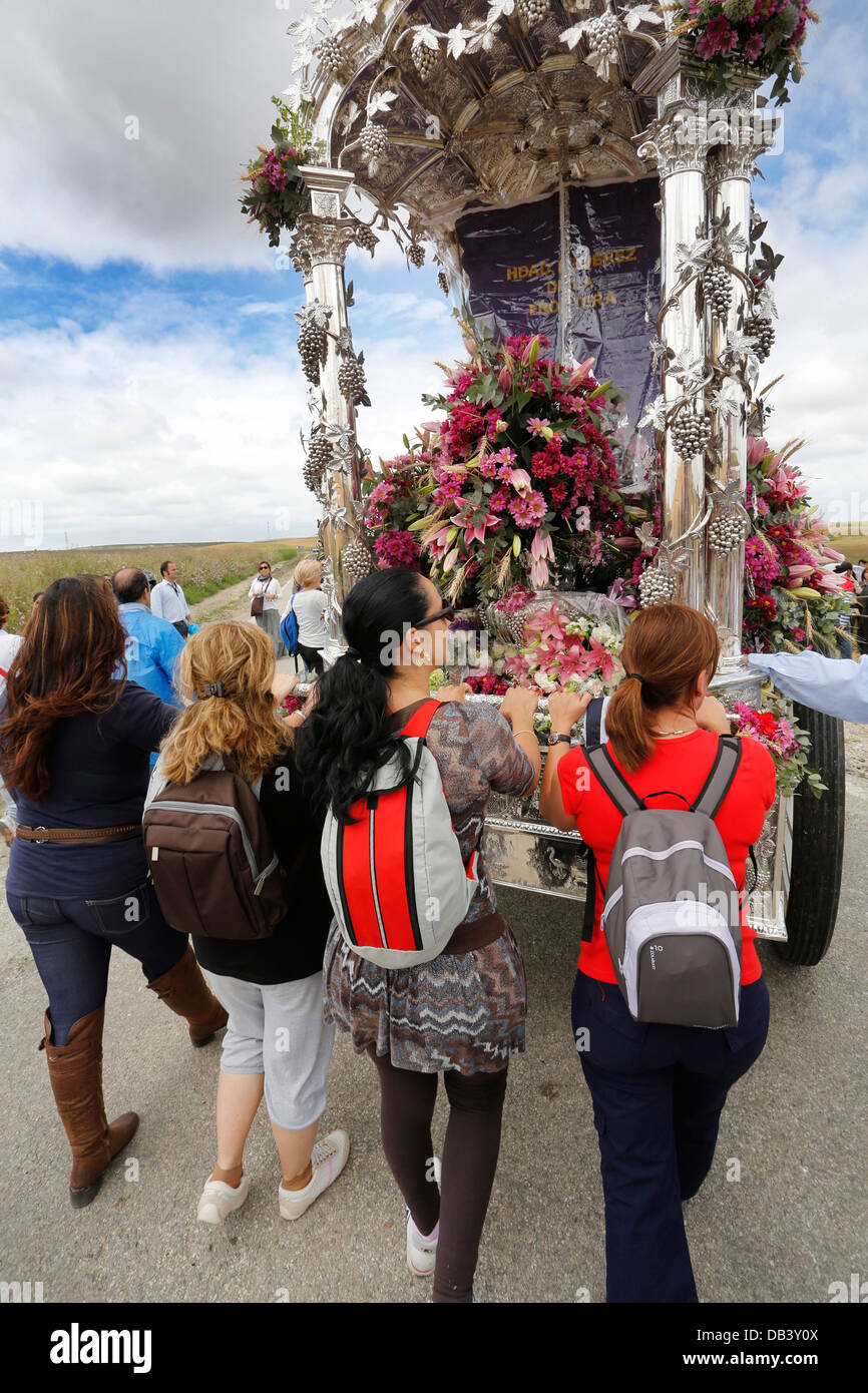 Katholischer Wallfahrtsort von Jerez nach El Rocio in Südspanien Stockfoto