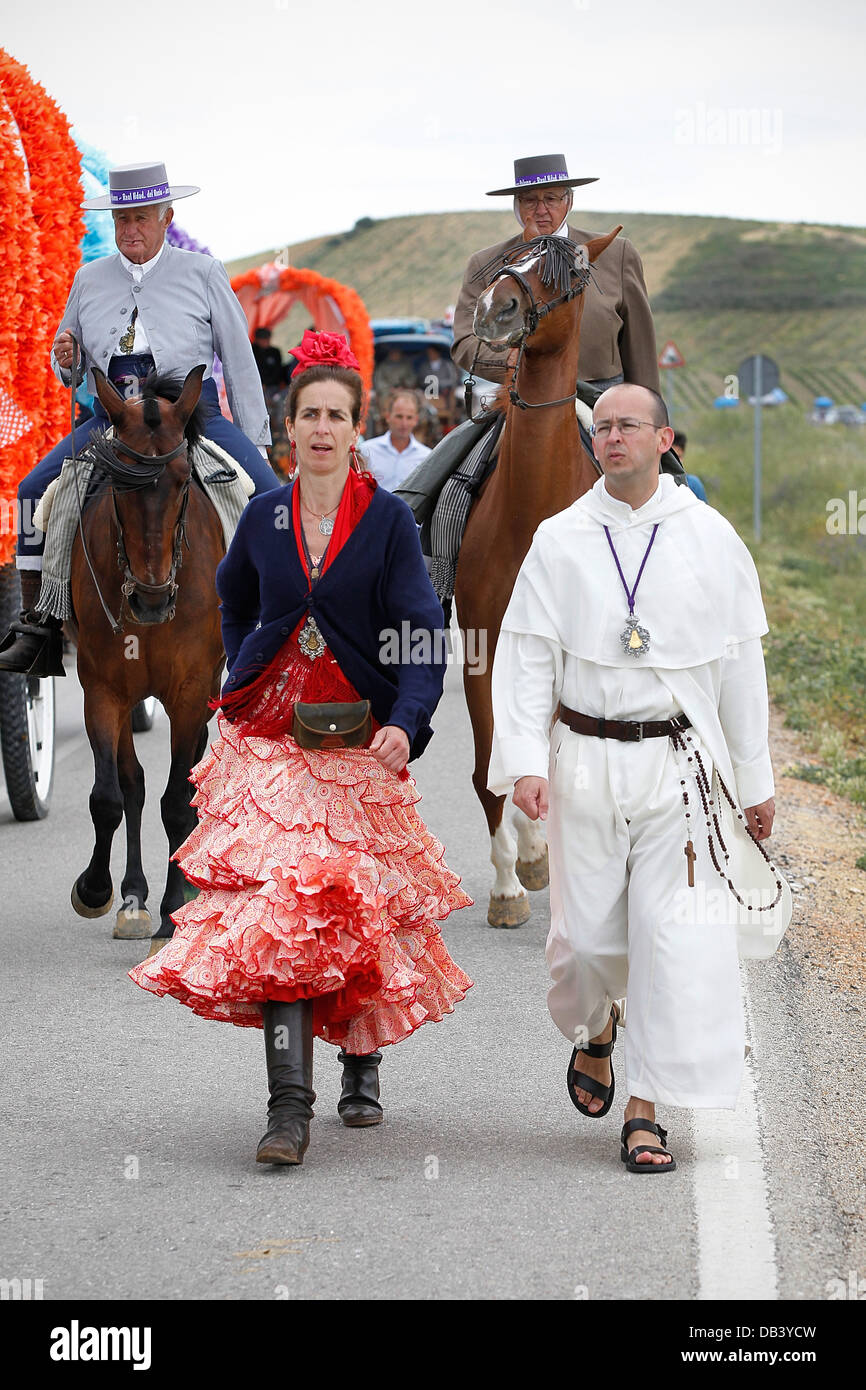 Katholische Pilger, die Wallfahrt nach El Rocio aus Jerez in Südspanien Stockfoto