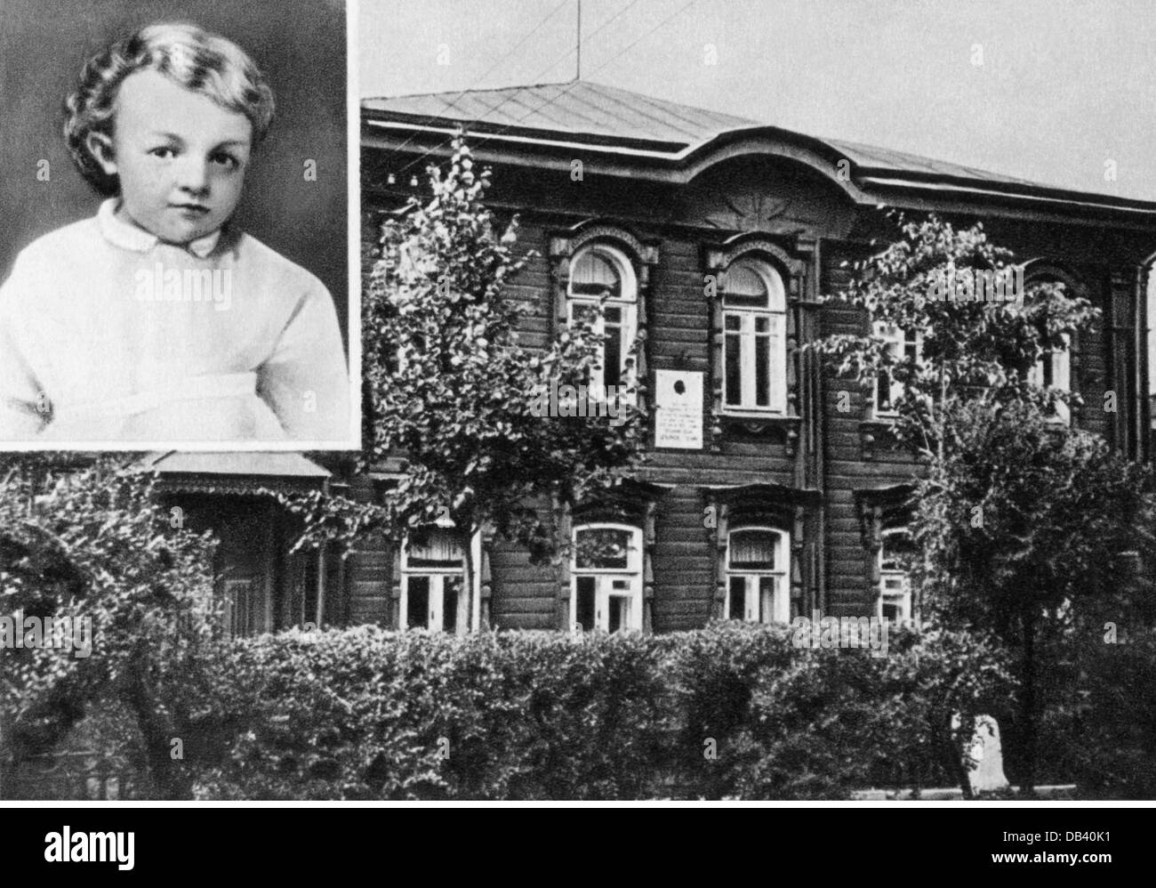 Lenin (Wladimir Iljich Uljanow), 22.4.1870 - 21.1.1924, russischer Politiker, Haus in Uljanowsk, Porträt als Kind, 19./20. Jahrhundert, Stockfoto