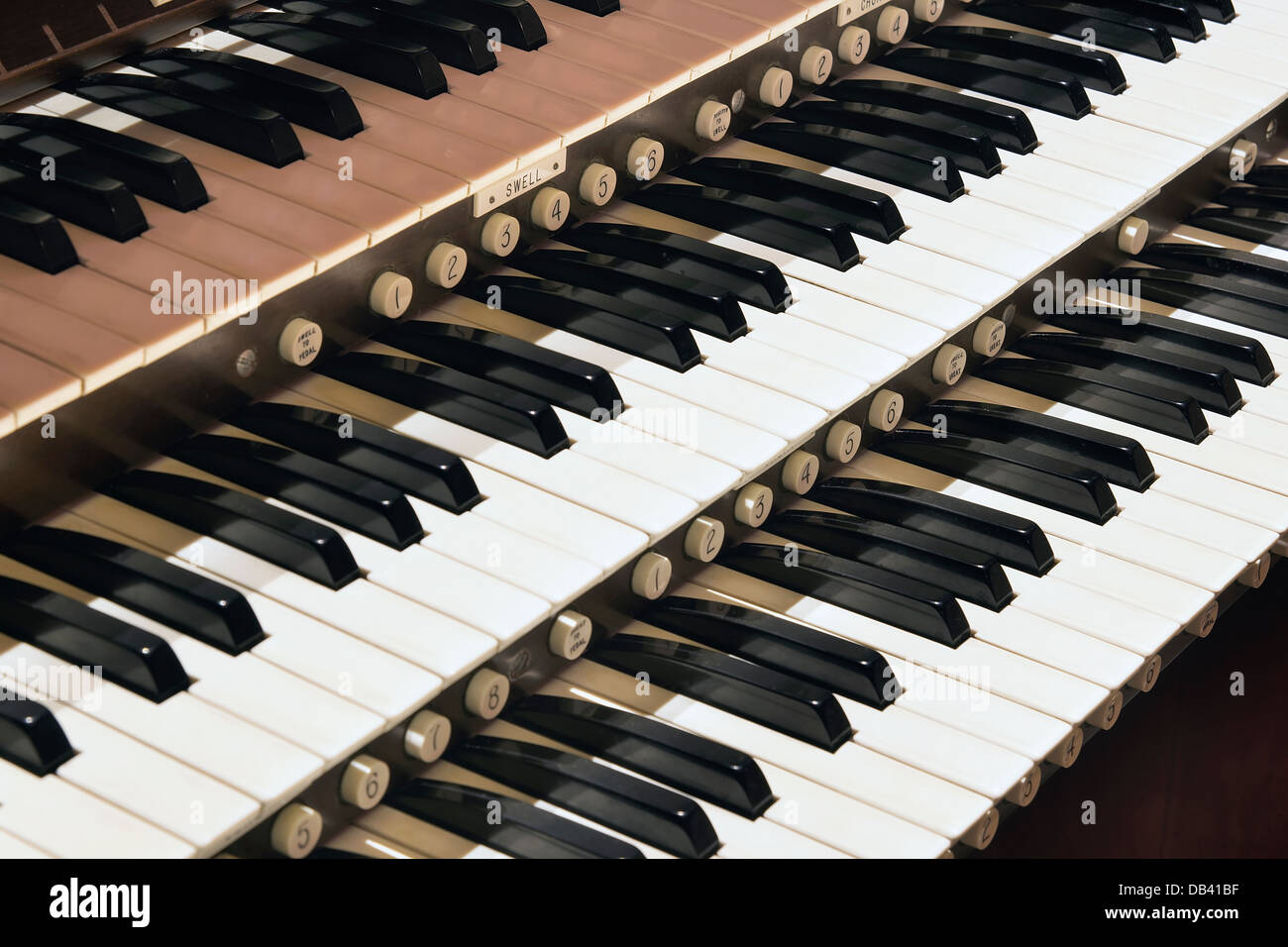 Kirche Orgel Tastaturmakro Closeup Stockfoto