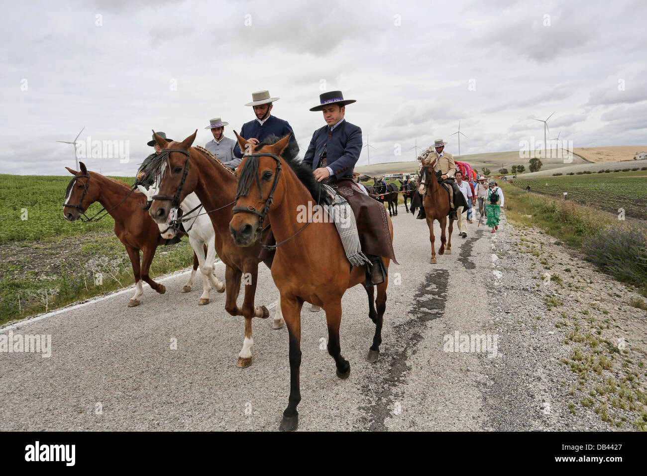 Reiter, so dass die jährlichen katholischen Wallfahrt nach El Rocio in Huelva, Spanien Stockfoto