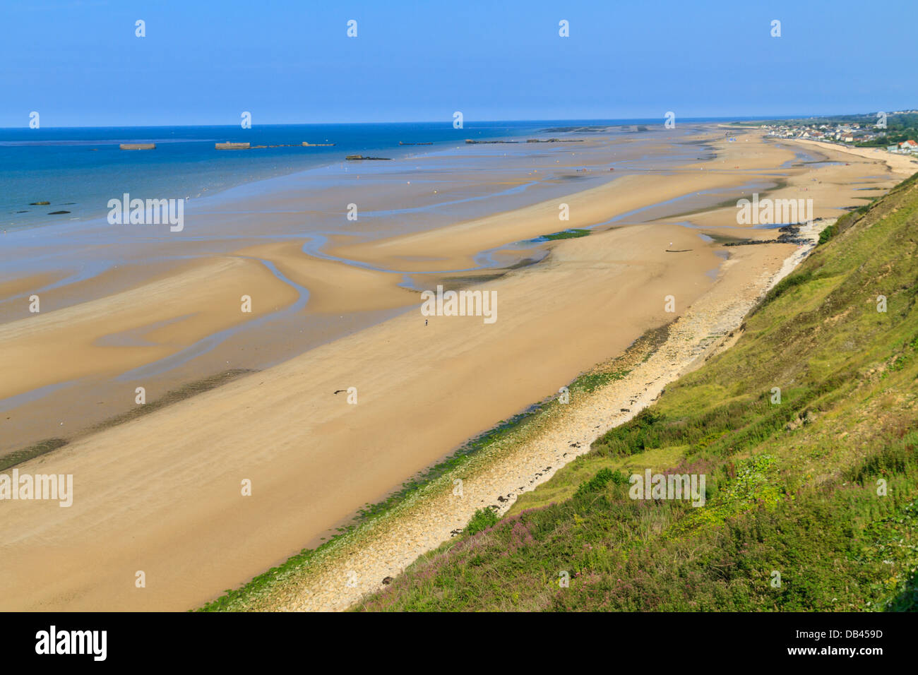 Normandie, bleibt der künstliche Hafen von Arromanches-Les-Bains, Frankreich Stockfoto