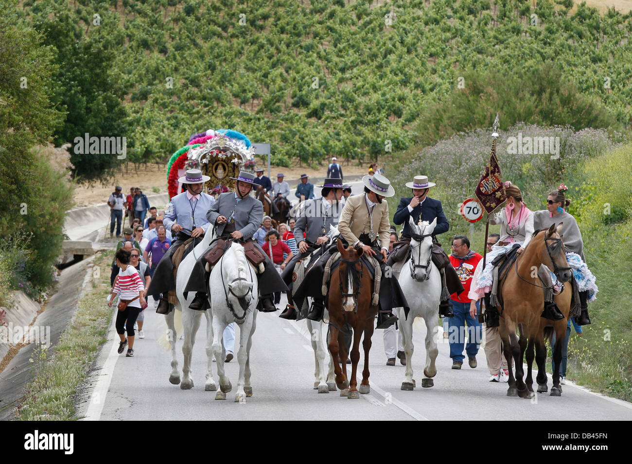 Reiter, so dass die jährlichen katholischen Wallfahrt nach El Rocio in Huelva, Spanien Stockfoto