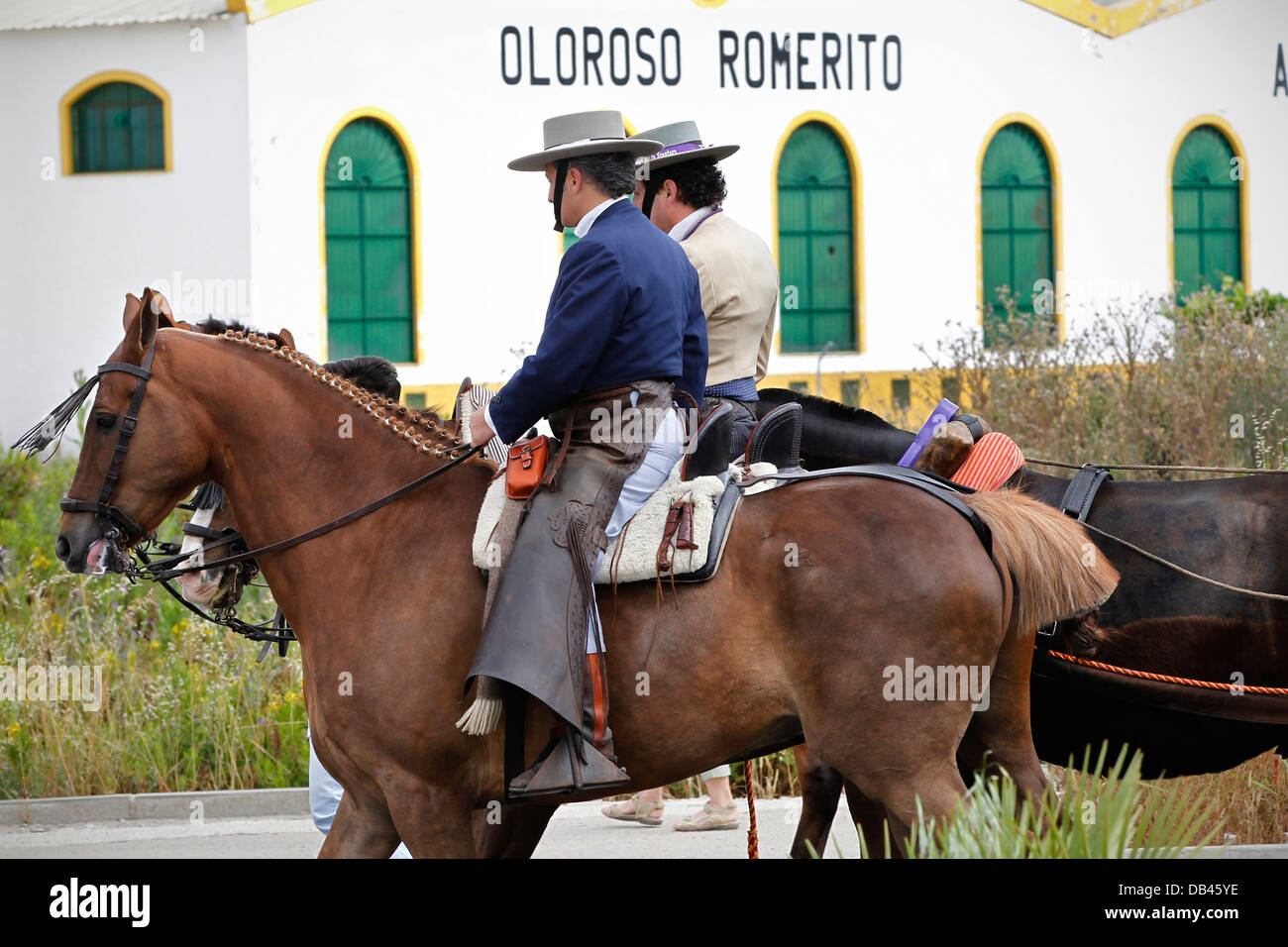 Reiter, so dass die jährlichen katholischen Wallfahrt nach El Rocio in Huelva, Spanien Stockfoto