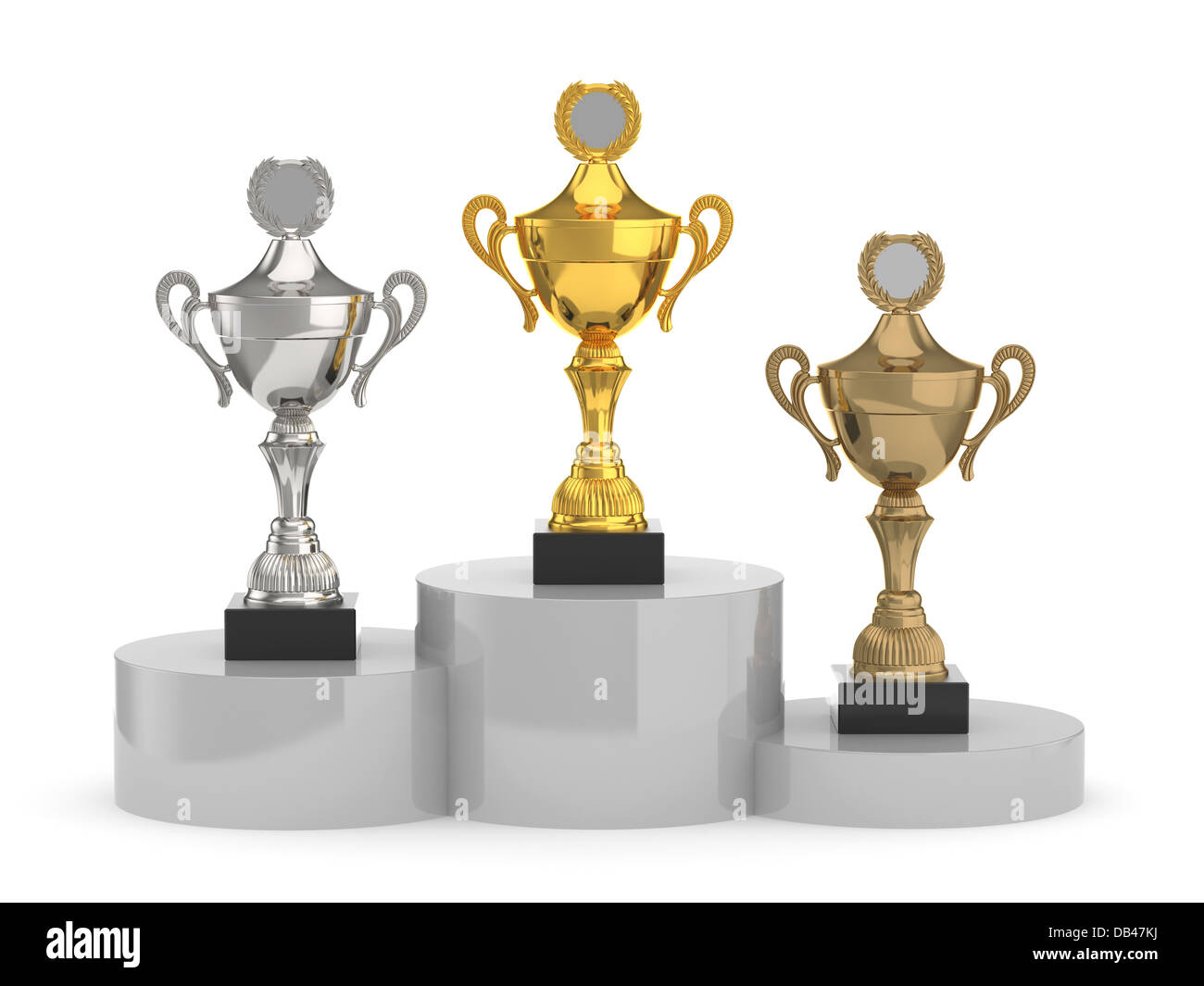 3D Render Pokale stehen auf dem podium Stockfoto