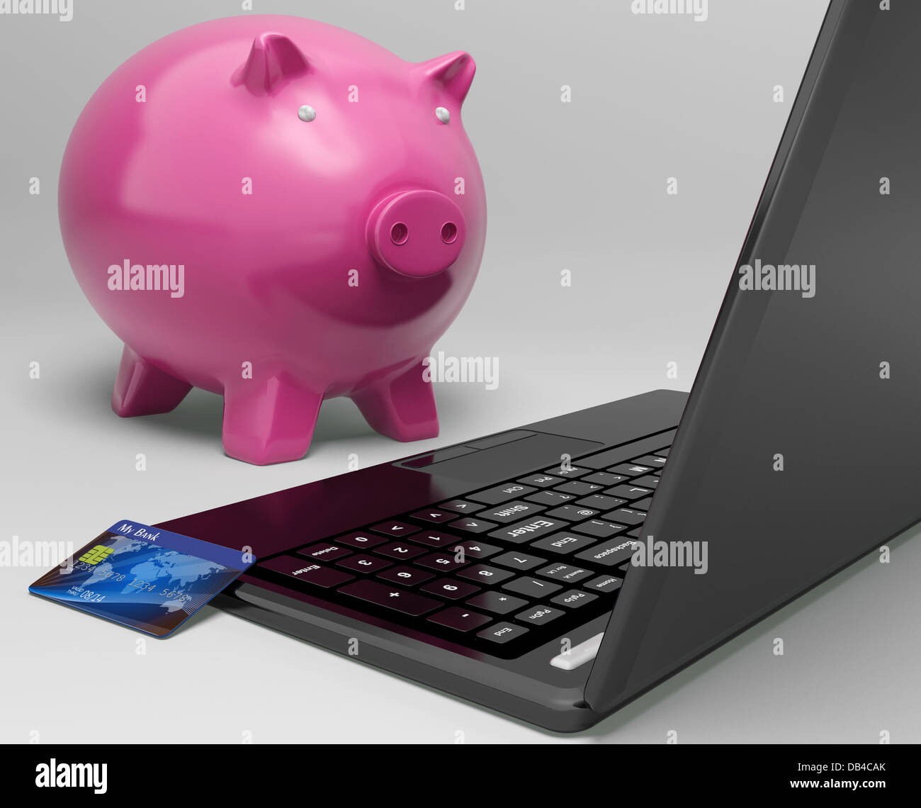 Schweinchen am Computer wächst Investment Banking Stockfoto