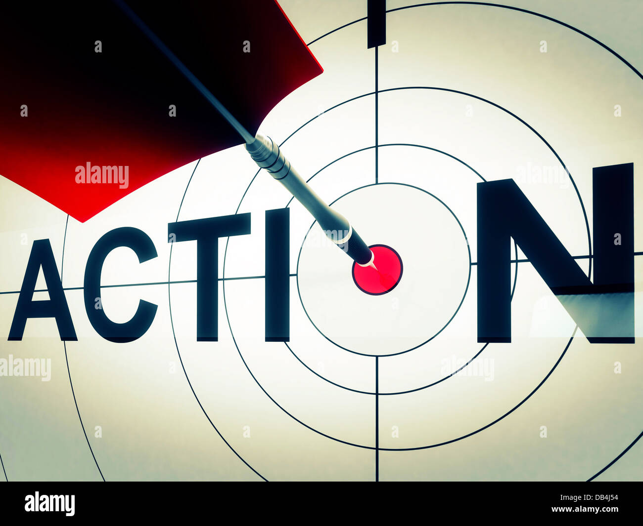 Aktion zeigt aktive Motivation oder proaktiv Stockfoto