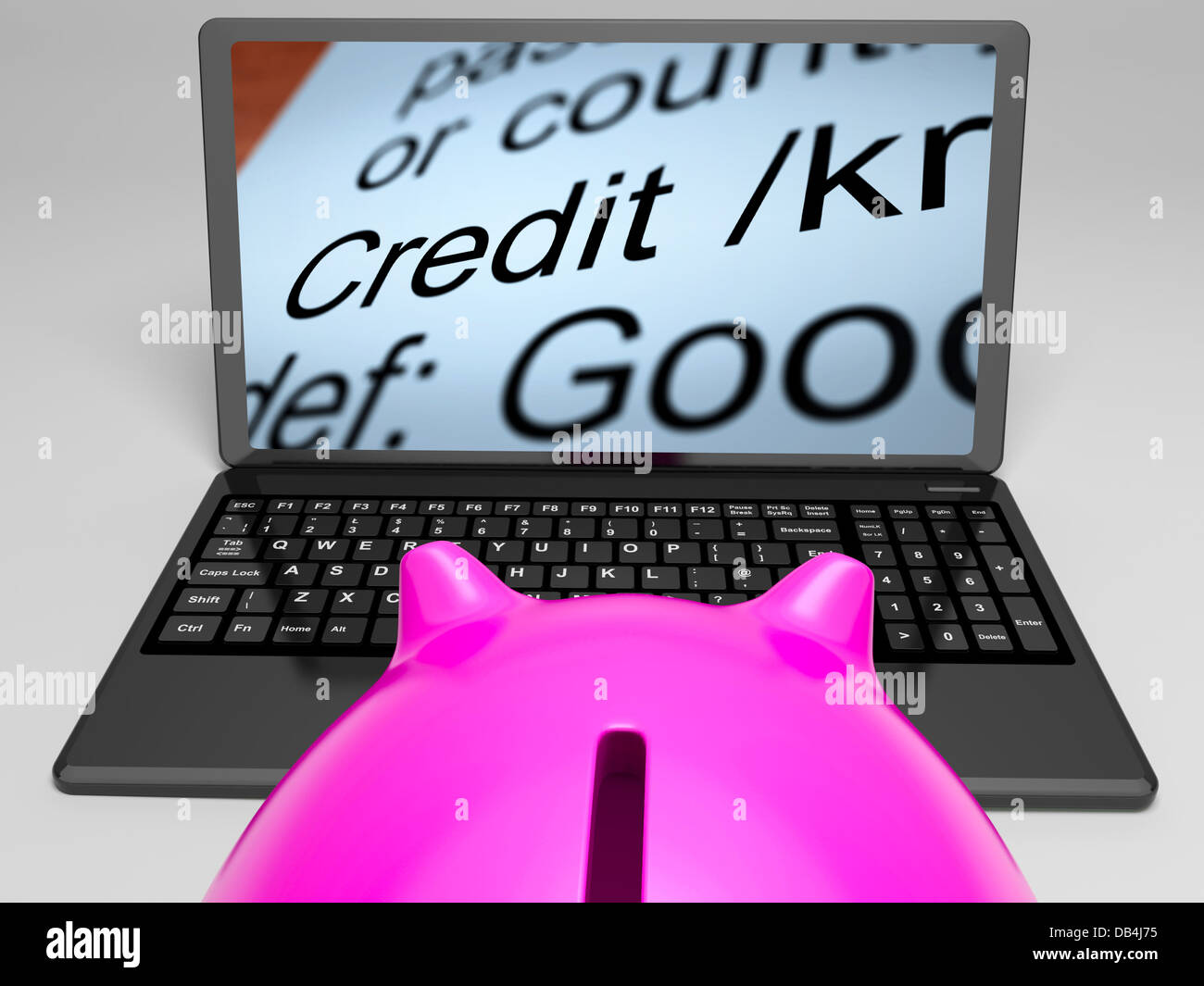 Kredit-Definition auf Laptop zeigt finanzielle Hilfe Stockfoto