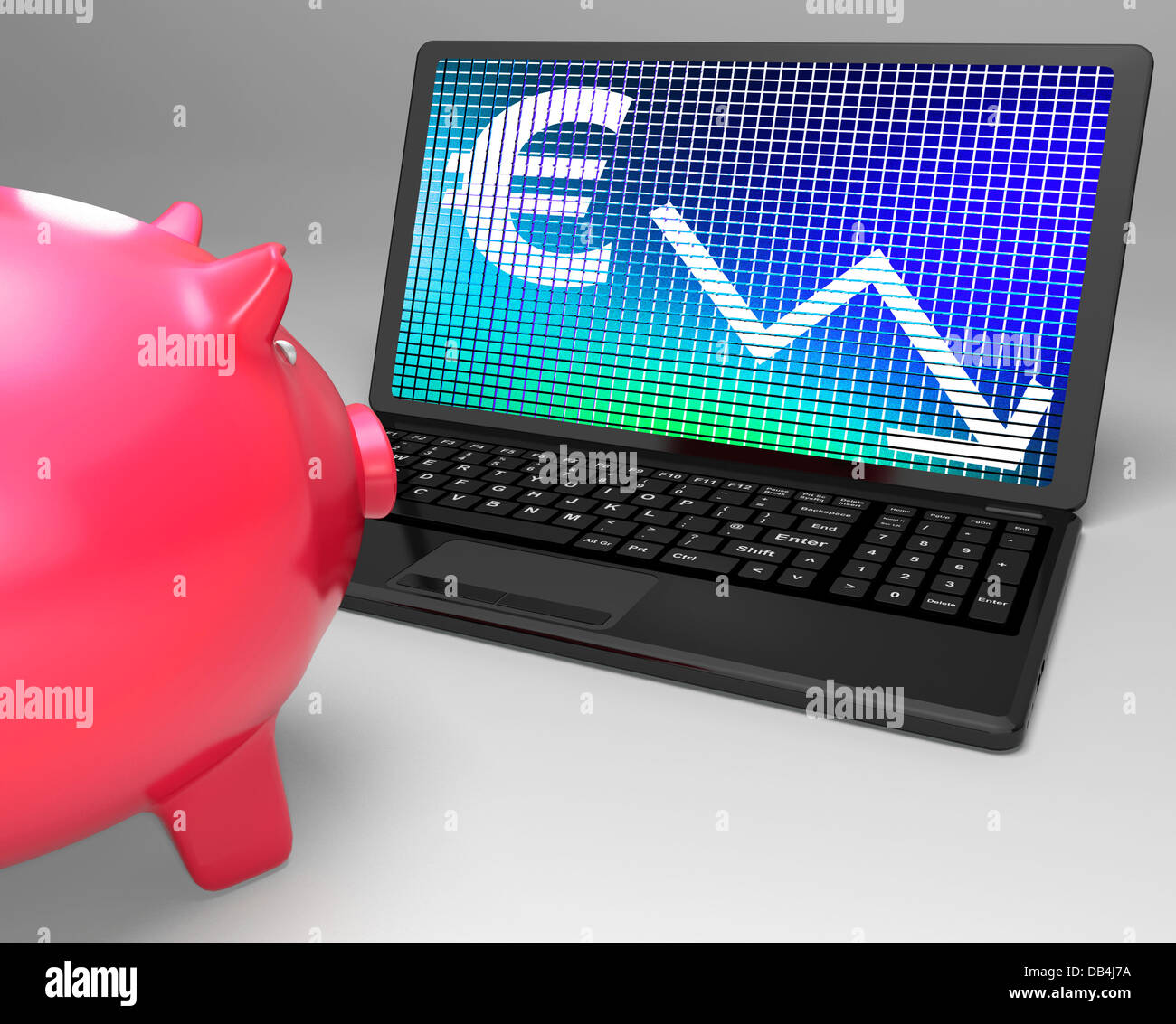 Euro-Symbol auf Laptop zeigt europäische verliert Stockfoto