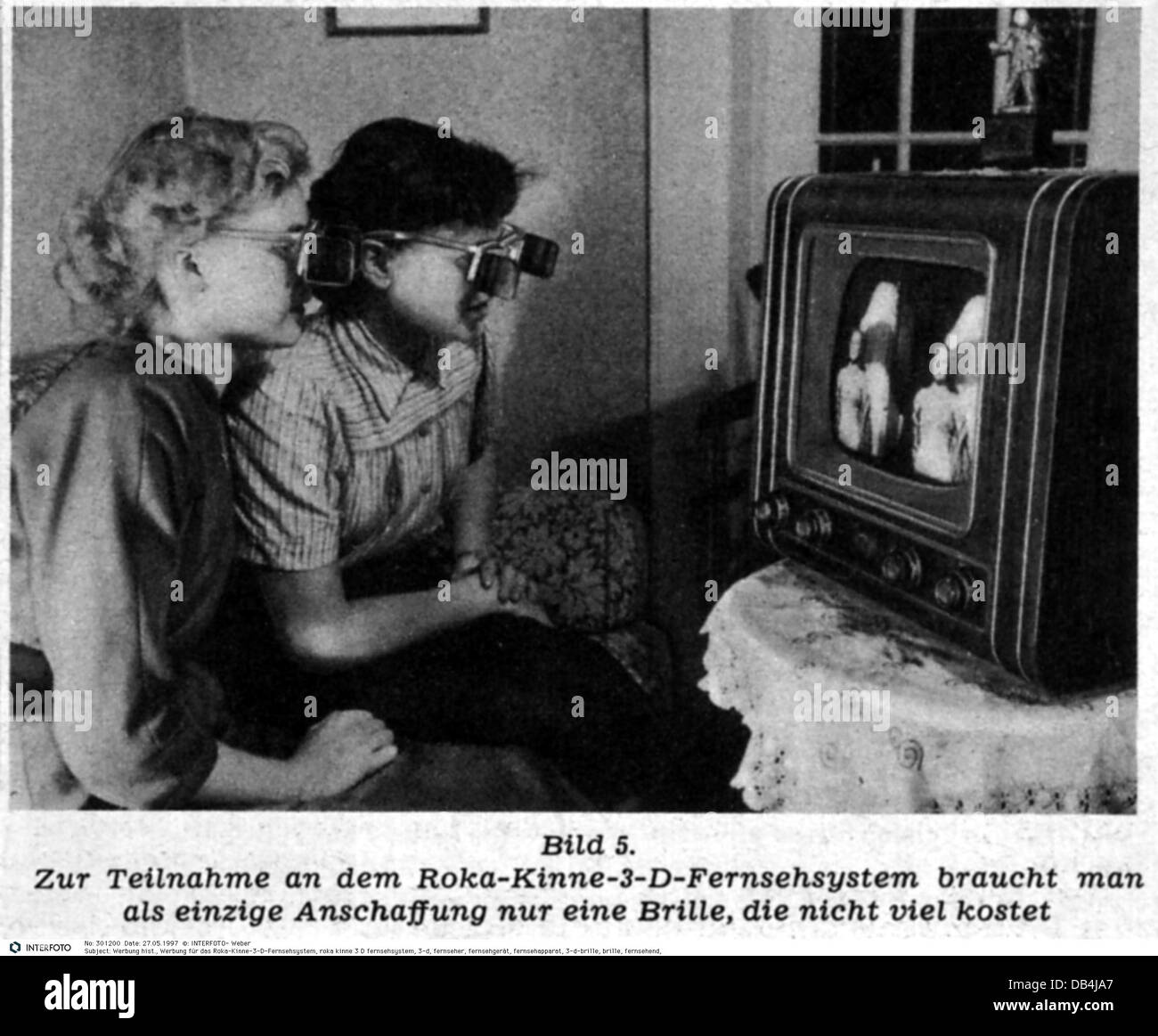 Werbung, Werbung für das Roka-Kinne-3D-Fernsehsystem, 1950er Jahre, Zusatzrechte-Clearences-nicht vorhanden Stockfoto