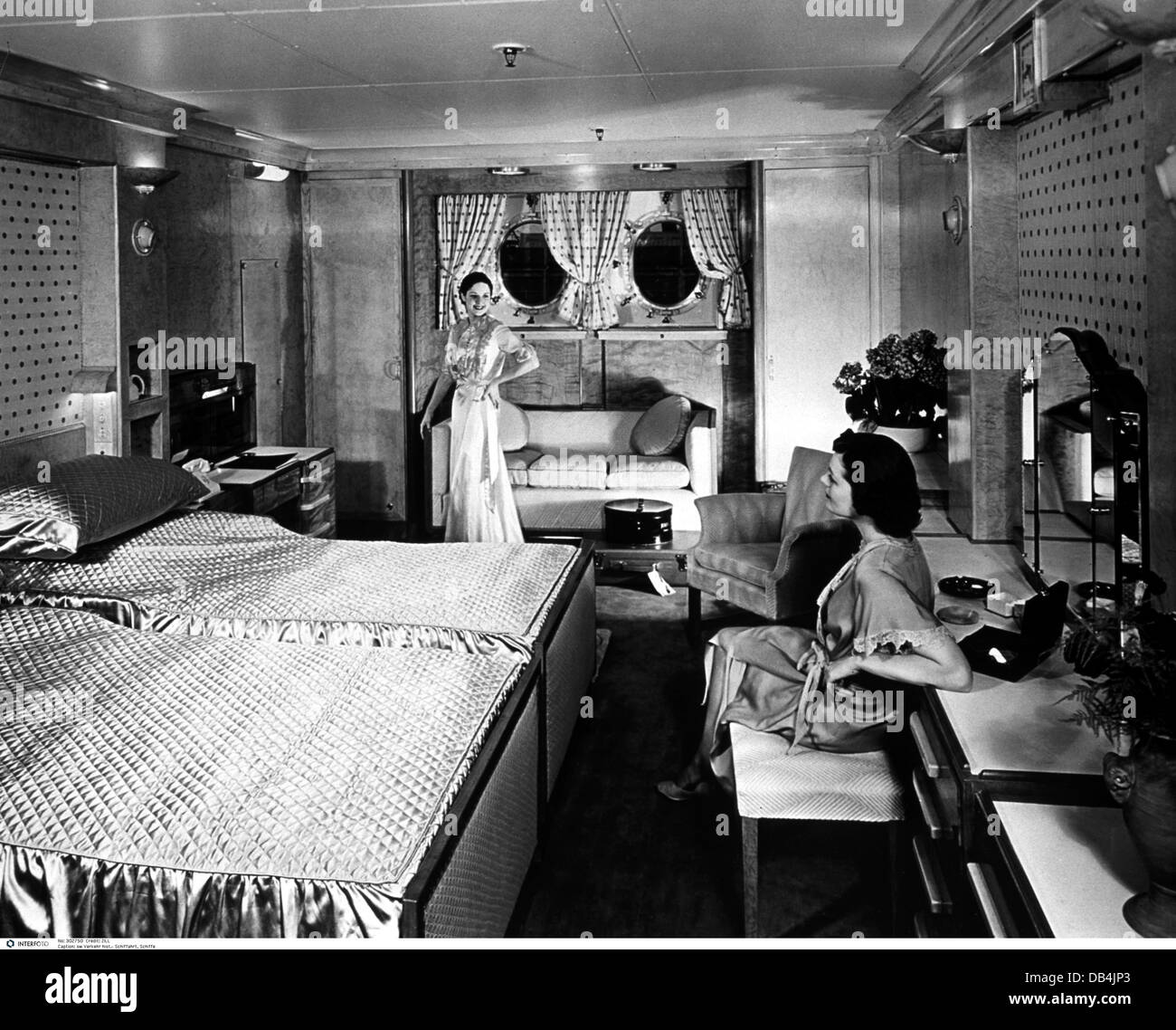 Transport / Transport, Navigation, Schiffs-Interieur, Kabine, Staatssaal, Kabinenklasse 'Queen Mary', 1930er Jahre, Zusatzrechte-Clearences-nicht vorhanden Stockfoto