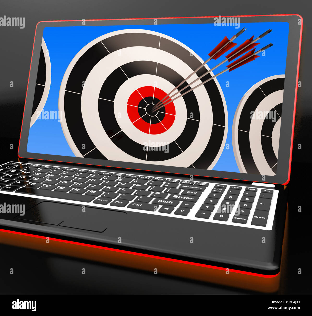 Ziel auf Laptop zeigt Perfektion Stockfoto
