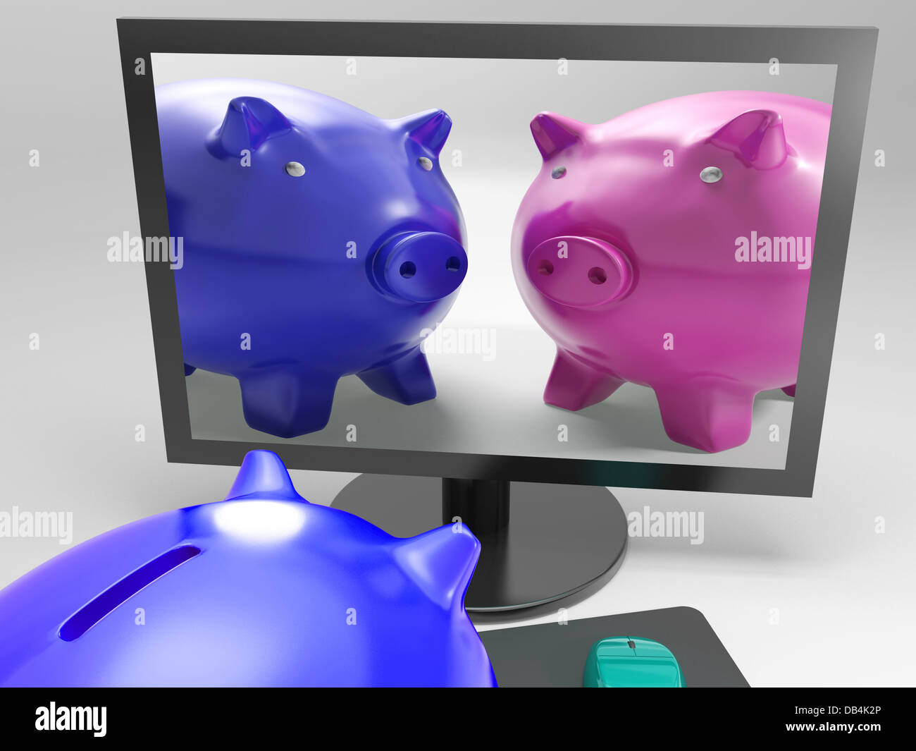 Piggy Duo zeigt Familie investieren für Sicherheit Stockfoto