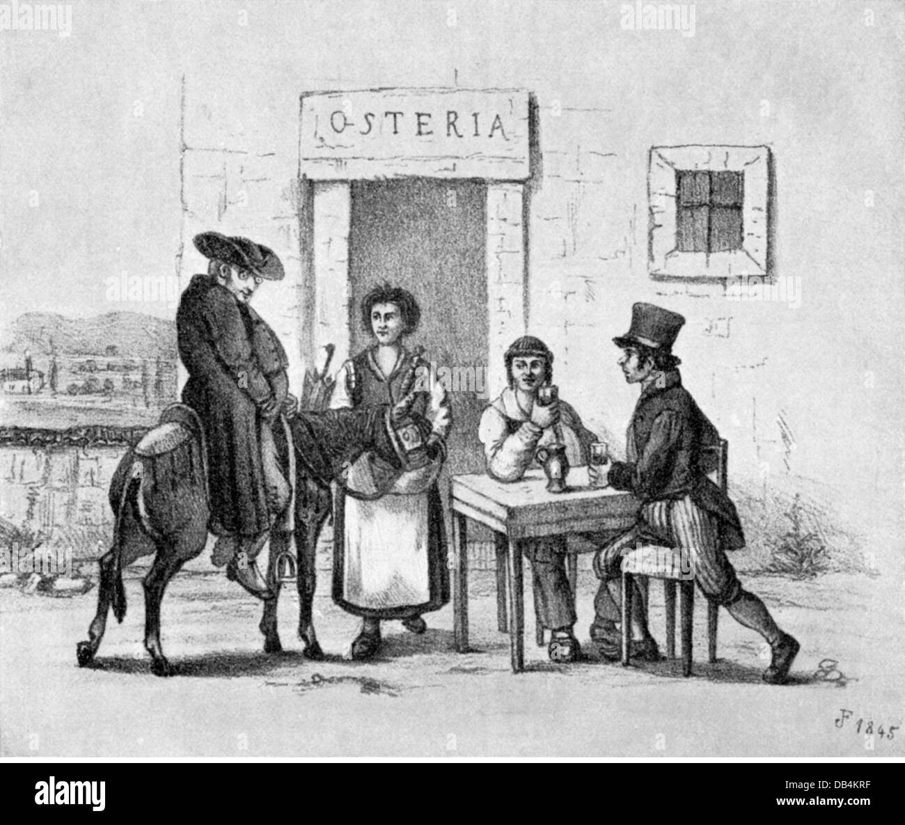 Gastronomie, Gasthäuser, 'an der Osteria' (vor der Osteria), von Kaiser Franz Joseph I. von Österreich, Lithographie, 1845, Zusatzrechte-Clearences-nicht vorhanden Stockfoto