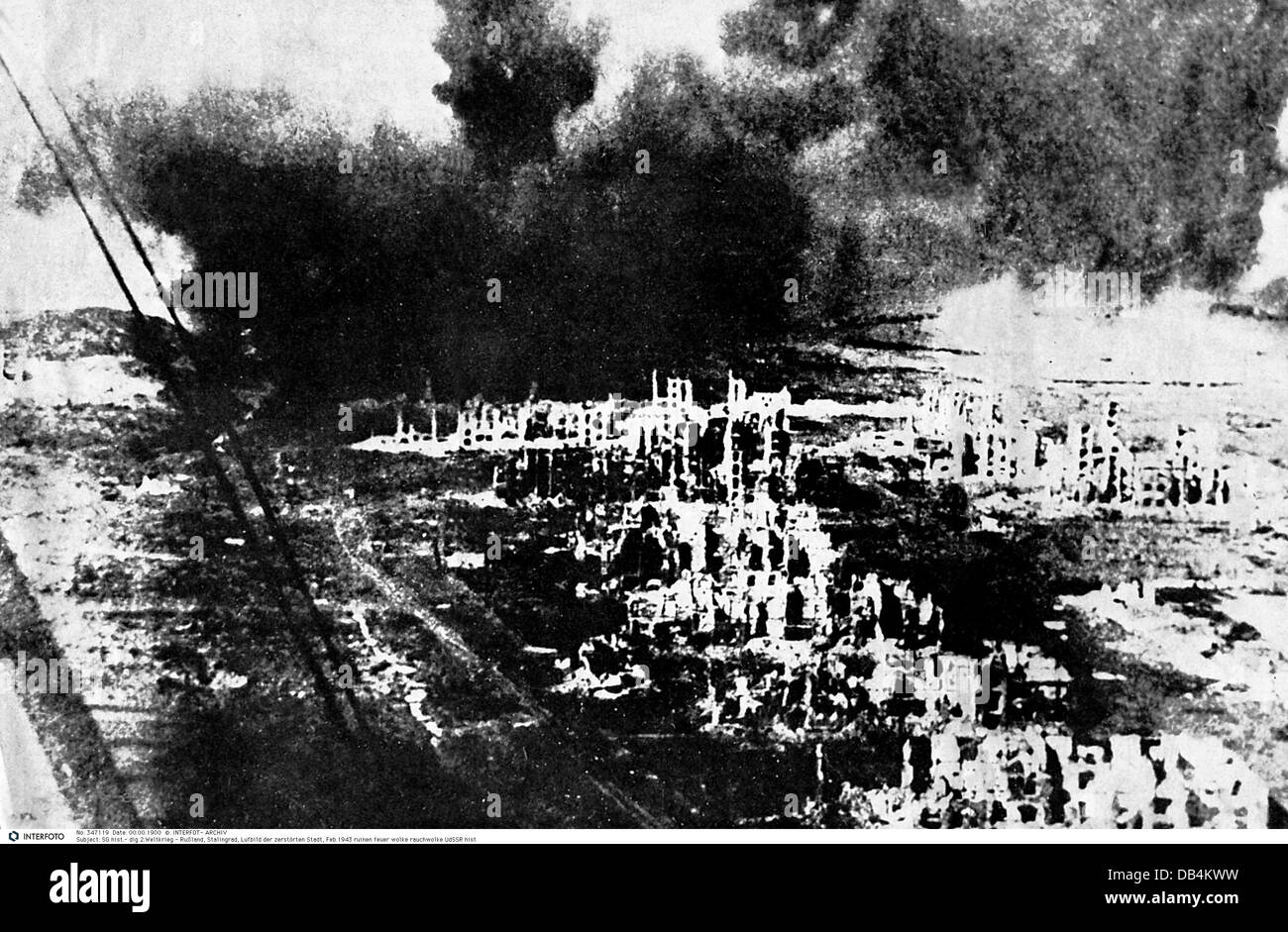 Ereignisse, 2. Weltkrieg, Russland, Stalingrad 1942 / 1943, Luftaufnahme der zerstörten Stadt, Februar 1943, Zusatzrechte-Clearences-nicht verfügbar Stockfoto