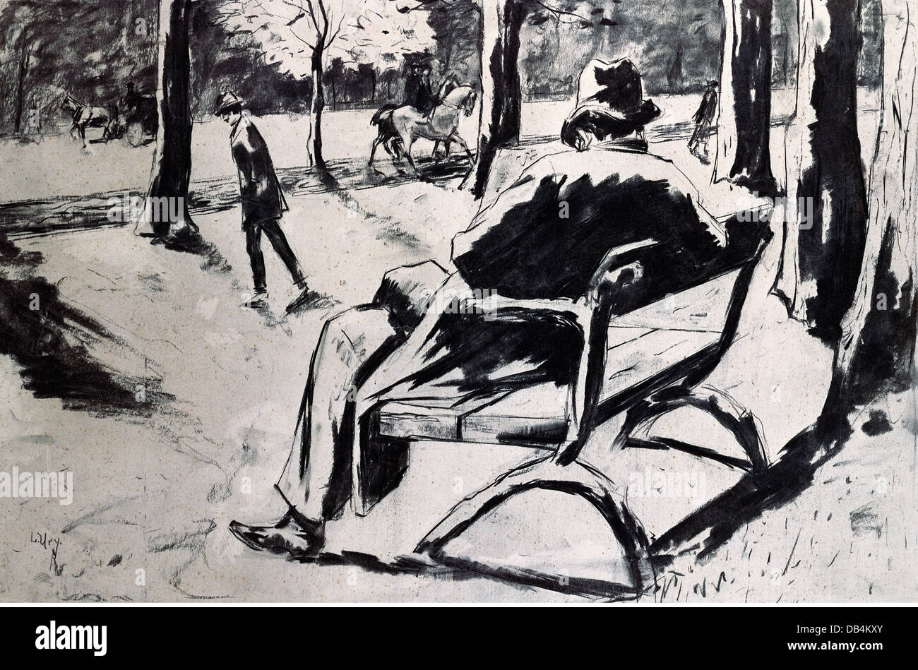 bildenden Künste, Ury, Lesser (1861-1931), Grafik, "Zeitungsleser mit Filzhut" ("Zeitungsleser Mit Filzhut"), Radierung auf Velin Stockfoto