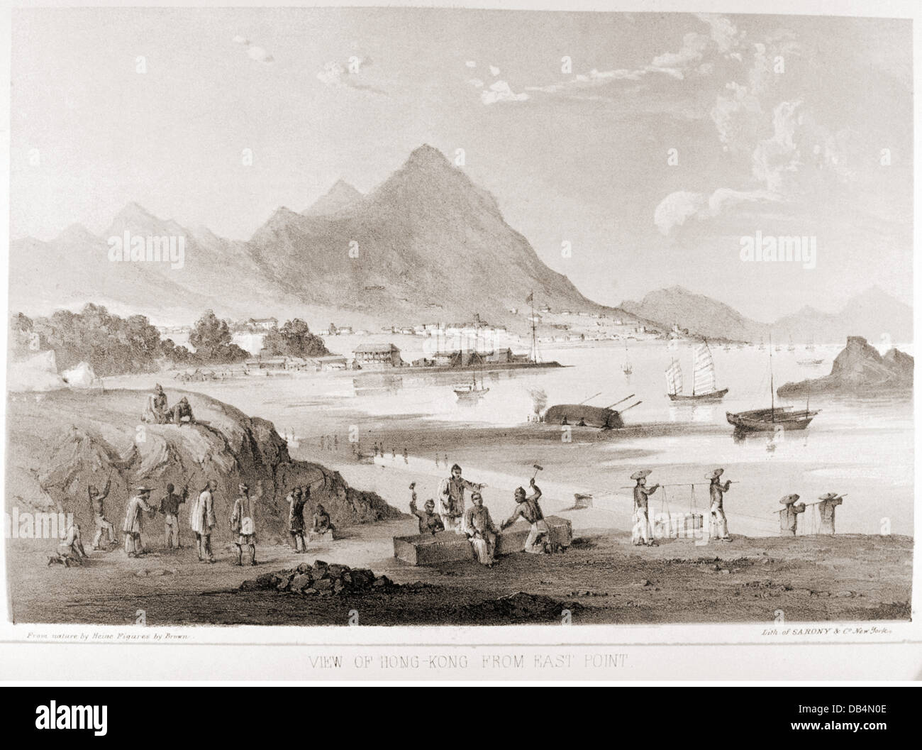 Kolonialismus, China, Britische Kolonie Hongkong, Blick vom East Point, Lithographie von P.S. Duval, nach Zeichnung von W. Heine, Figuren von Brown, 1853, Additional-Rights-Clearences-not available Stockfoto