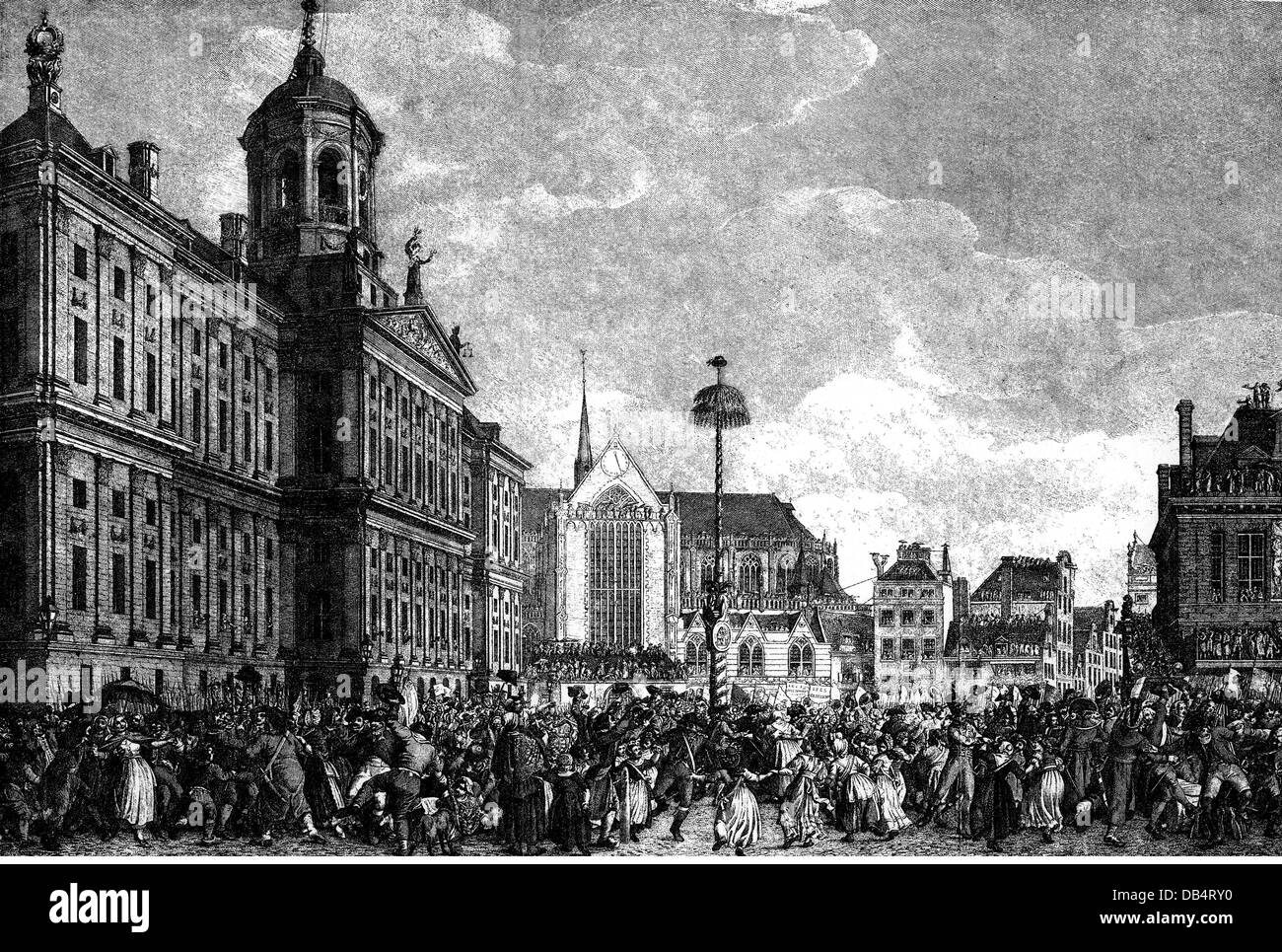 Französische Revolution, Revolution exportieren, Niederlande, Feier auf die Induktion der Liberty Tree auf dem Platz der Revolution, Amsterdam, 4.3.1795, Artist's Urheberrecht nicht geklärt zu werden. Stockfoto