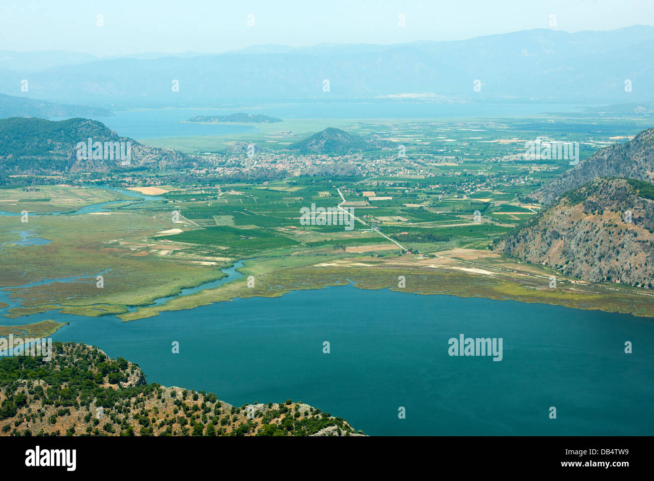 Ägypten, Provinz Mugla, Dalyan, Übersicht Über Den Sülüngür See, Das Schilfgebiet, sterben Kanäle Und Dalyan biz Zum Köycegiz See. Stockfoto