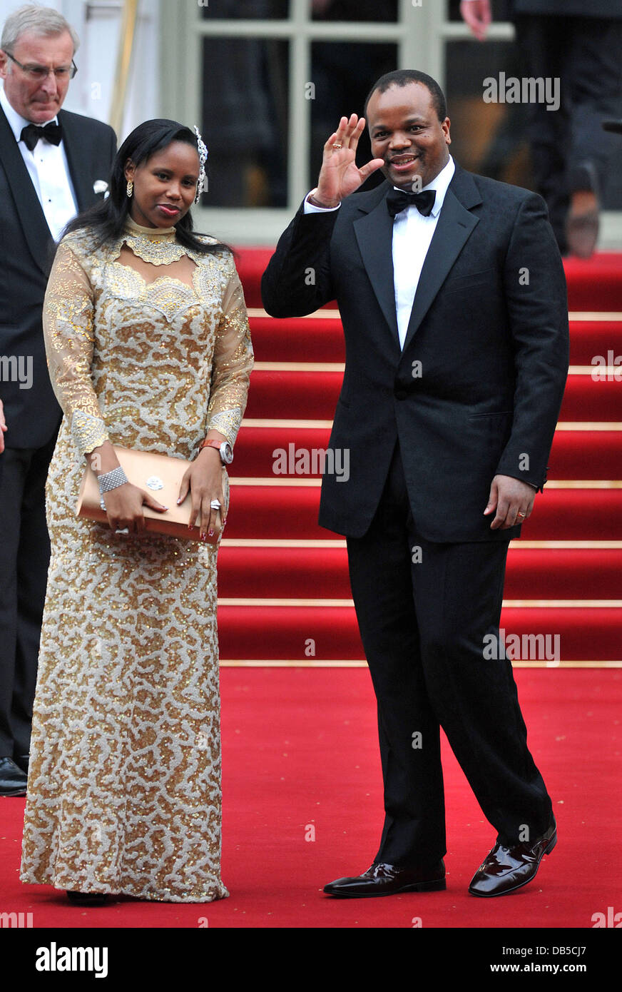 Mswati III, der König von Swasiland und Gast Royal Wedding - Dinner vor der Hochzeit statt im Mandarin Oriental Hyde Park - Ankünfte. London, England - 28.04.11 Stockfoto