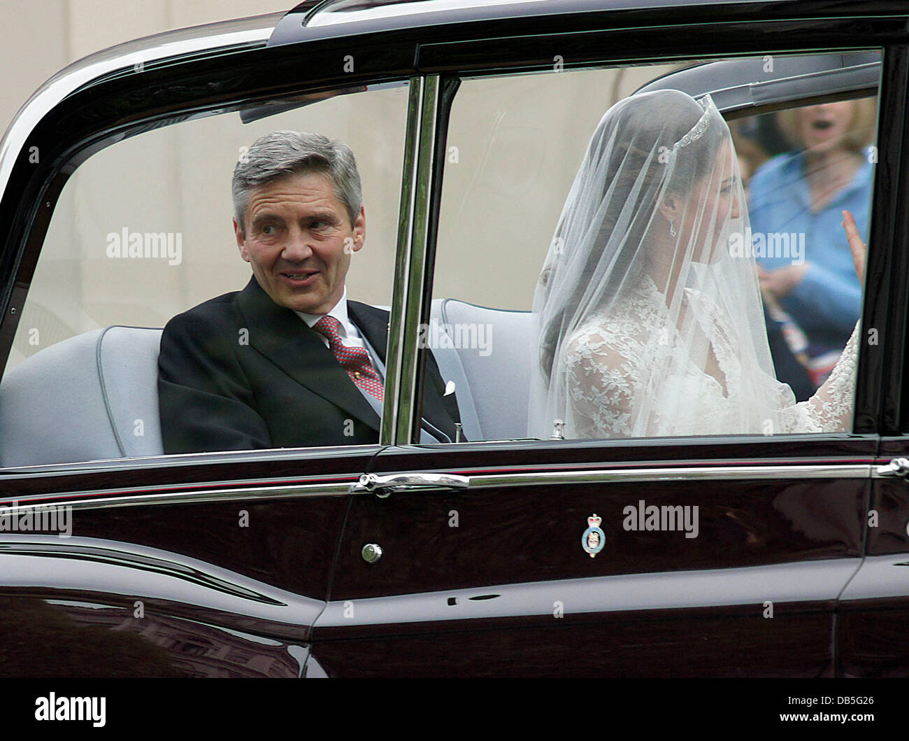 Catherine Middleton und ihr Vater Michael Middleton ankommen, die Hochzeit von Prinz William und Catherine Middleton - The Mall London, England - 29.04.11 Stockfoto
