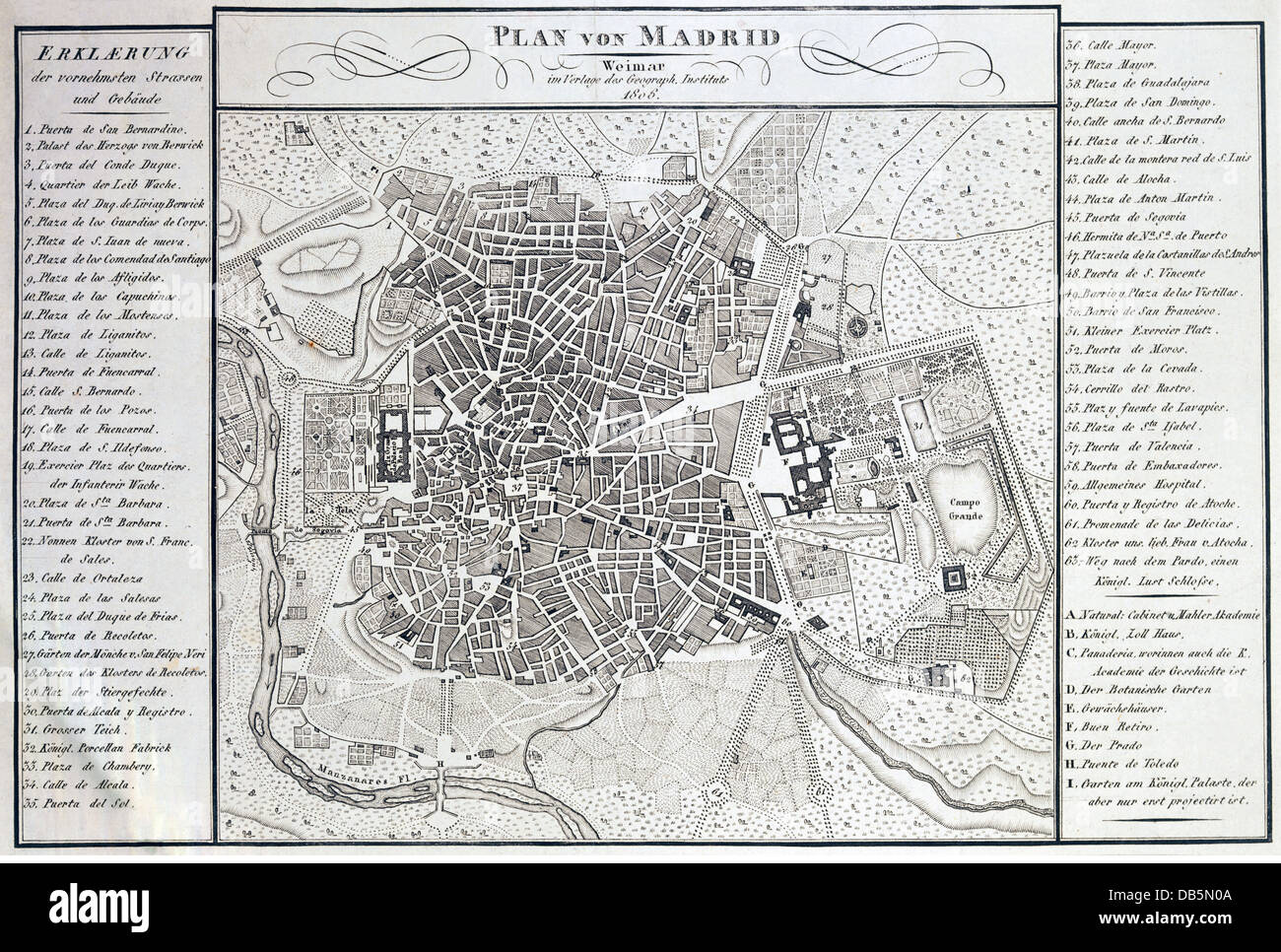 Kartographie, Stadtpläne, Spanien, Madrid, Geographisches Institut, Weimar, 1806, Zusatzrechte-Clearences-nicht vorhanden Stockfoto