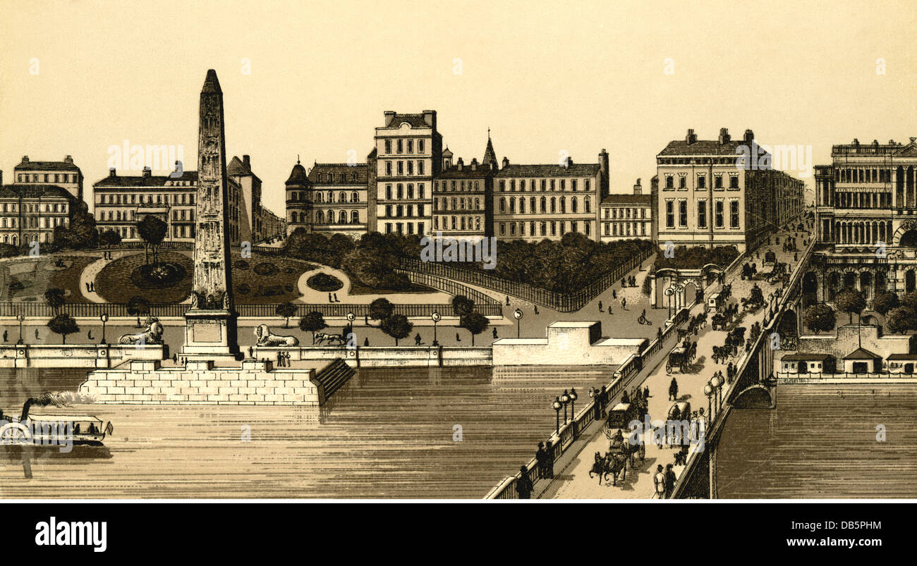 Geographie / Reisen, Großbritannien, London, Cleopatra's Needle und Waterloo Bridge, Lithographie von ca. 1890, Additional-Rights-Clearences-not available Stockfoto