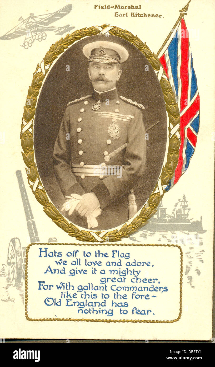 Vaterländischen Krieg eine Postkarte von Feldmarschall Earl Kitchener Stockfoto
