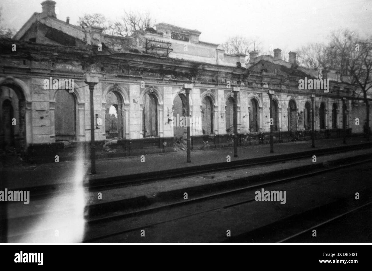 Ereignisse, 2. Weltkrieg, Sowjetunion, zerstörter Bahnhof von Korsun, Ukraine, April 1942, Zusatzrechte-Clearences-nicht vorhanden Stockfoto