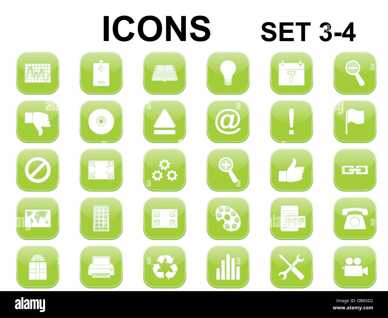 Satz von grünen quadratischen Symbole mit abgerundeten Ecken Stockfoto