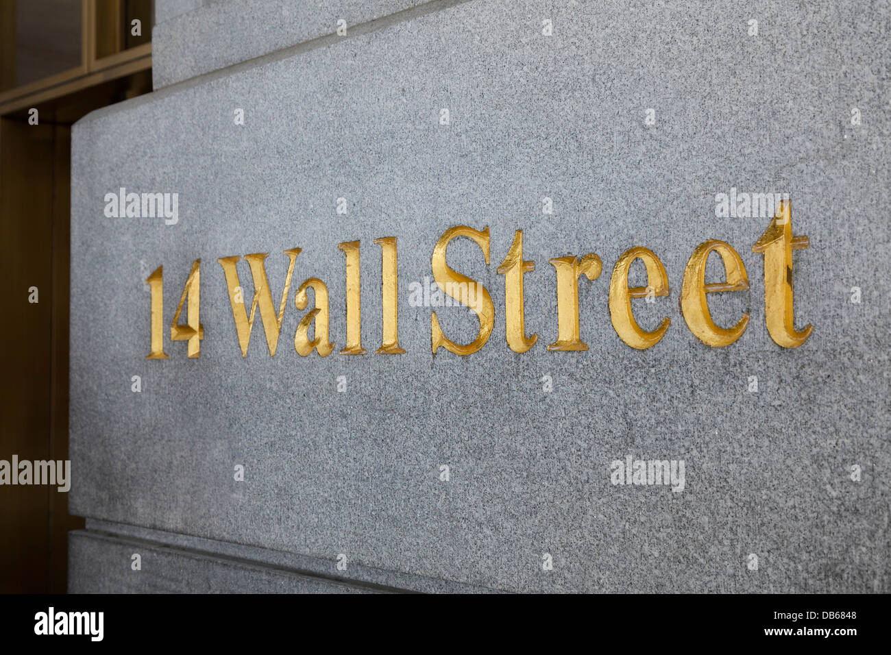 Goldenen Zeichen der Wall Street 14, New York city Stockfoto