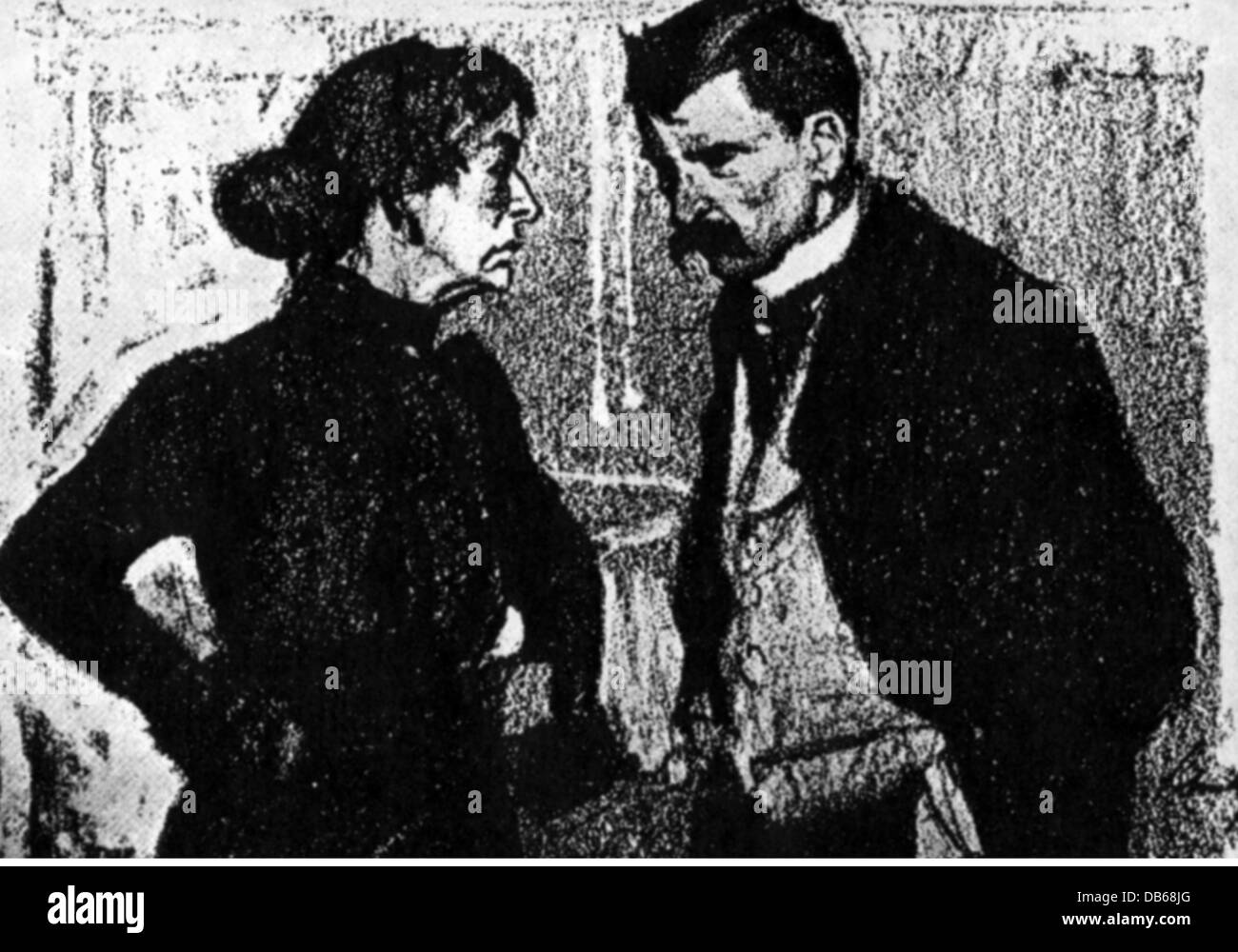 Medizin, Karikatur, Krankenversicherung, Frau im Gespräch mit Arzt, Zeichnung von W. Schulz, 'Simplicissimus', 1896, Zusatz-Rechte-Clearenzen-nicht vorhanden Stockfoto