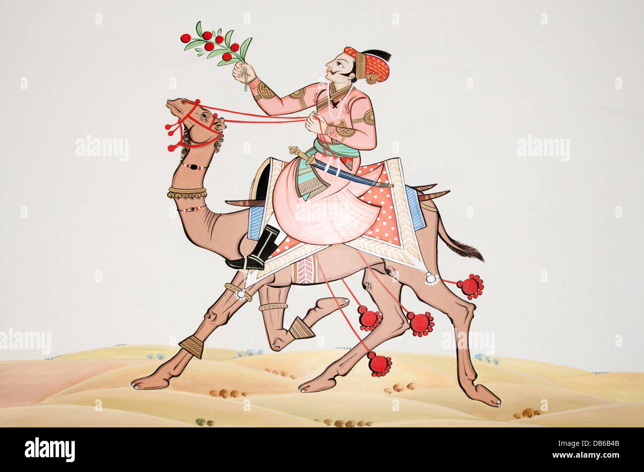Indische Maharadscha auf Kamel zurück, Moghul-Malerei Stockfoto