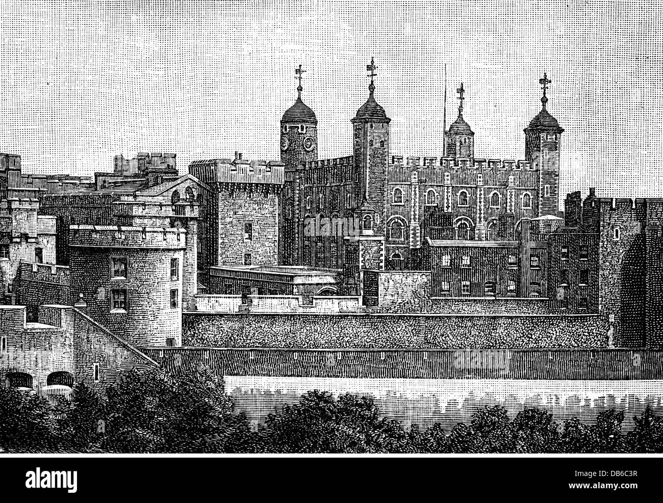 Großbritannien, London, Tower, Außenansicht, Holzstich, 1894, Additional-Rights-Clearences-not available Stockfoto