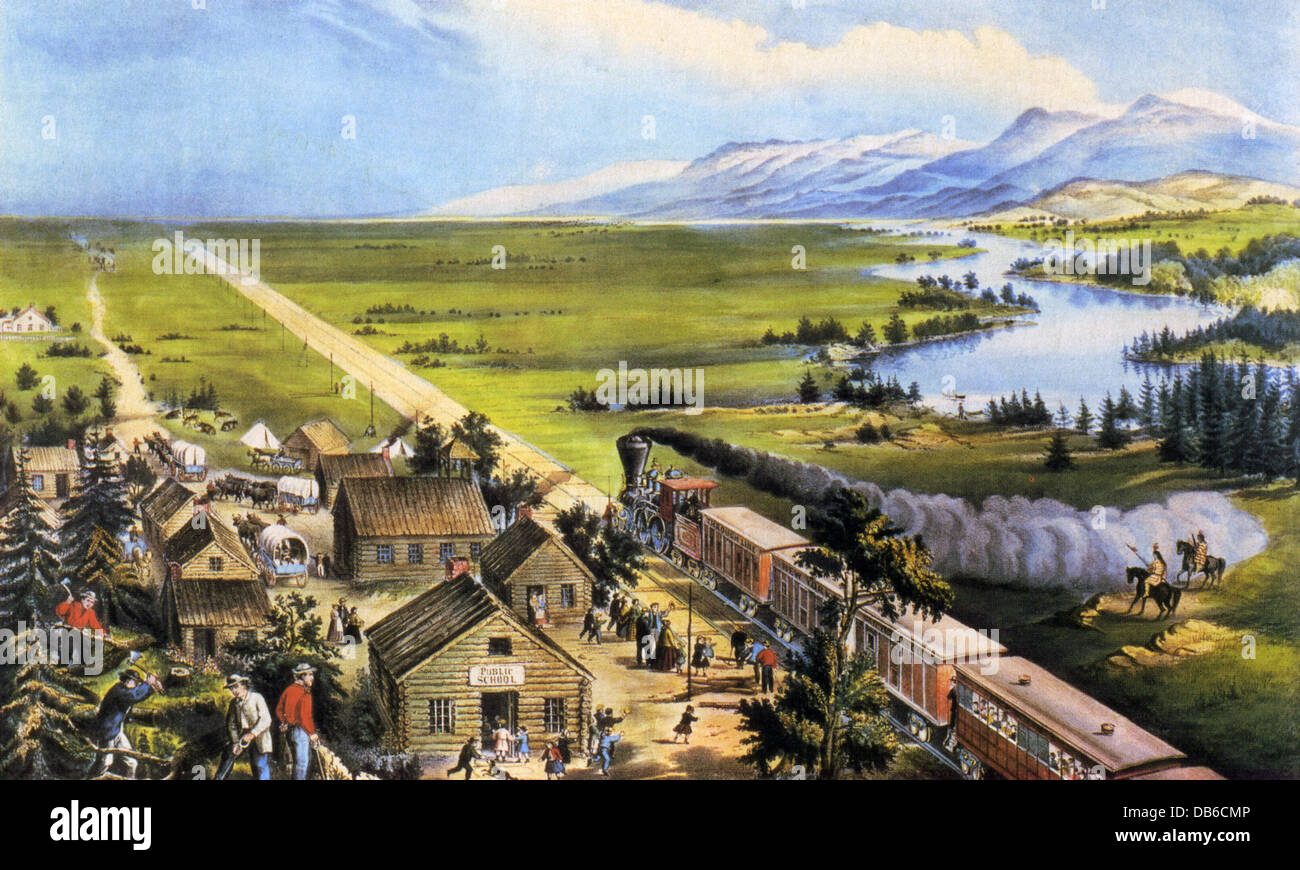 WESTWARD THE COURSE von EMPIRE nimmt ITS WAY Currier & Ives 1868 Gravur verkörpert das Konzept von Amerikas Manifest Destiny Stockfoto