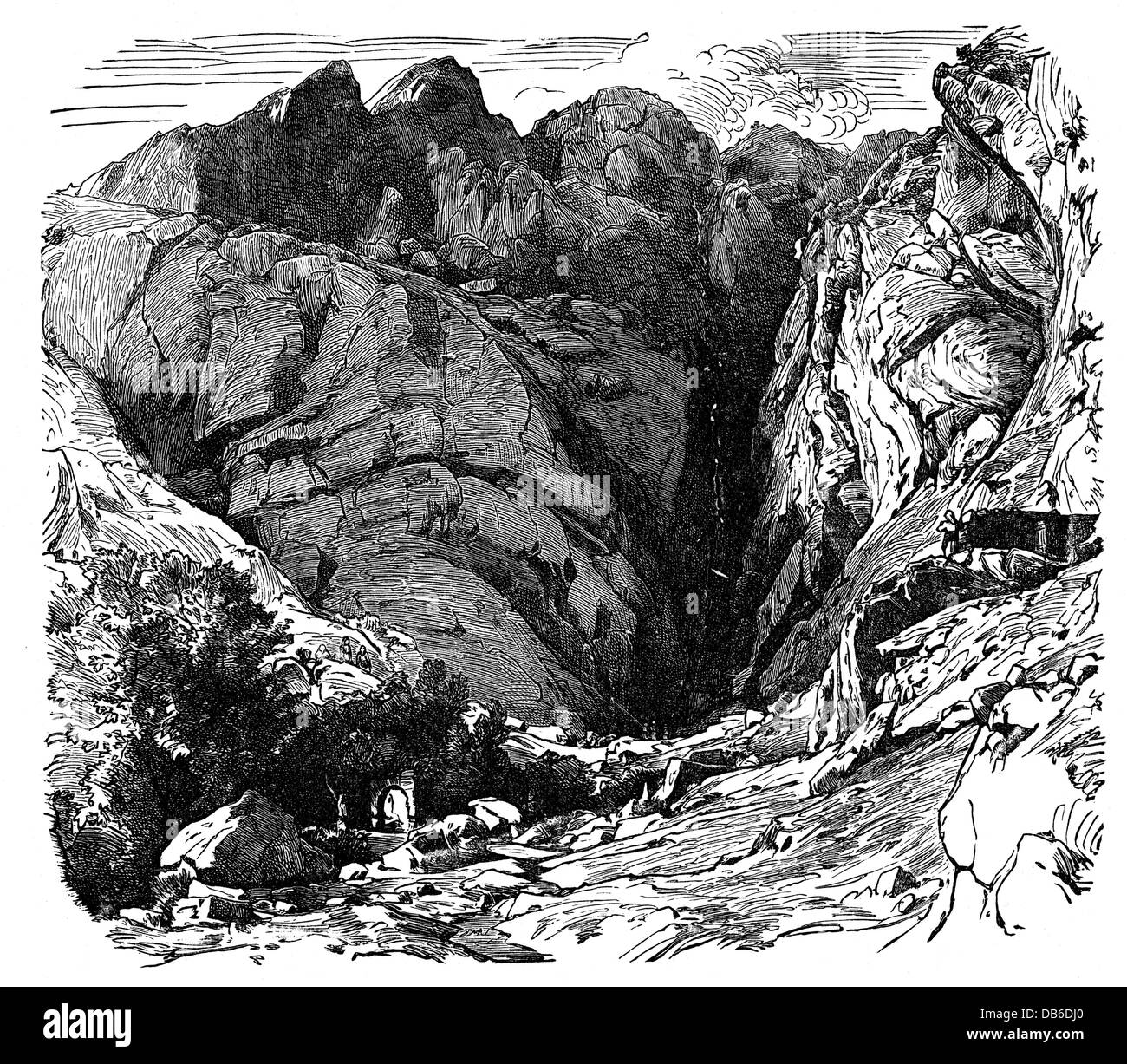 Geographie / Reisen, Griechenland, Landschaften, Schlucht bei Delphi, Holzstich nach Zeichnung von Louis Gurlitt, 19. Jahrhundert, Landschaft, Landschaften, Berge, Berg, Gebirge, Parnassus, Zentralgriechenland, Europa, Südosteuropa, Balkan, Balkanhalbinsel, historisch, historisch, Zusatzrechte-Clearences-nicht vorhanden Stockfoto